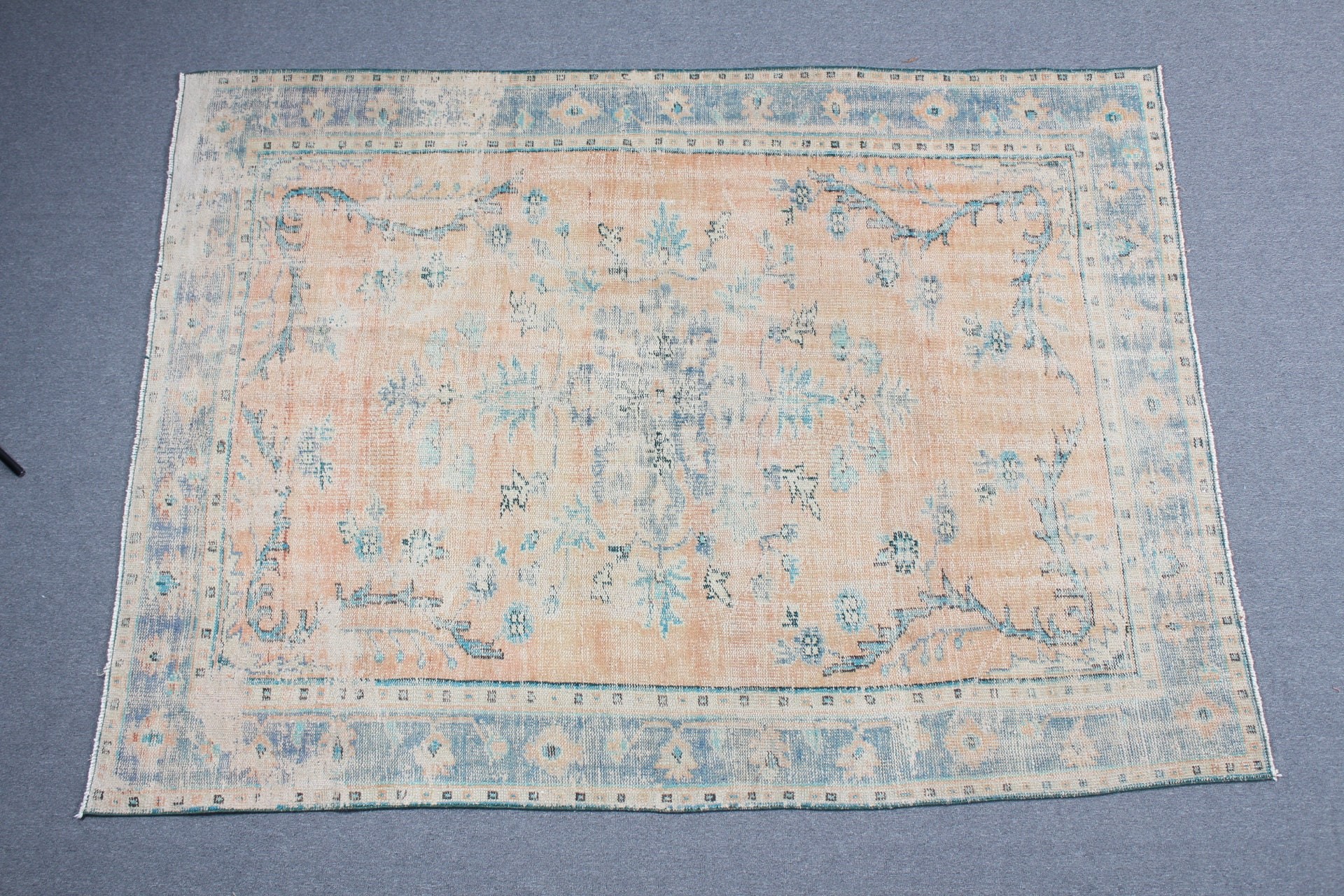 Türk Halısı, 6.2x8.3 ft Büyük Halılar, Salon Halıları, Salon Halıları, Anadolu Halısı, Yer Halıları, Oturma Odası Halısı, Turuncu Soğuk Halı, Vintage Halılar