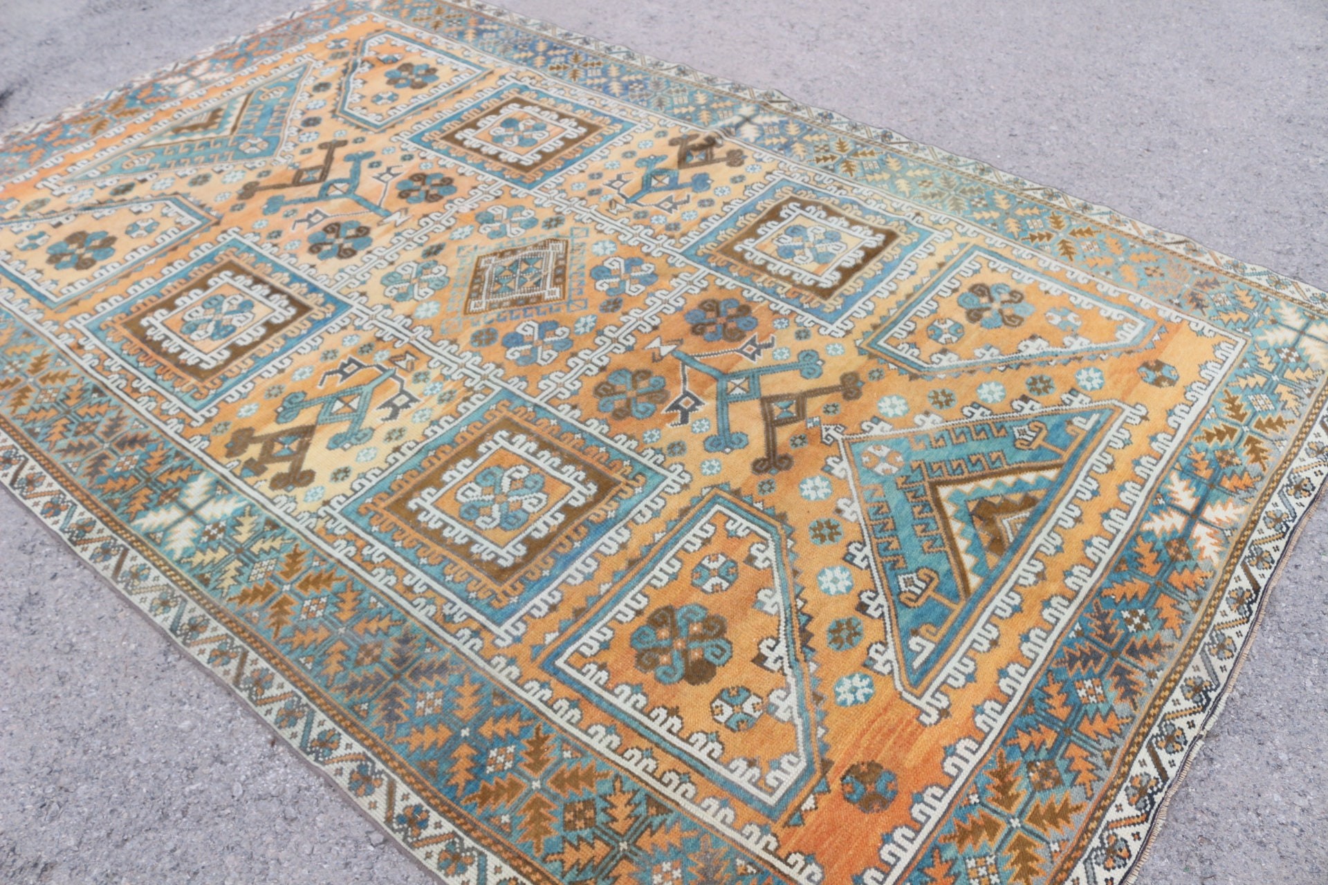 Salon Rug, Dining Room Rug, Office Rugs, Cool Rug, Orange Kitchen Rug, Vintage Rug, Turkish Rug, 6.3x9.9 ft Large Rug