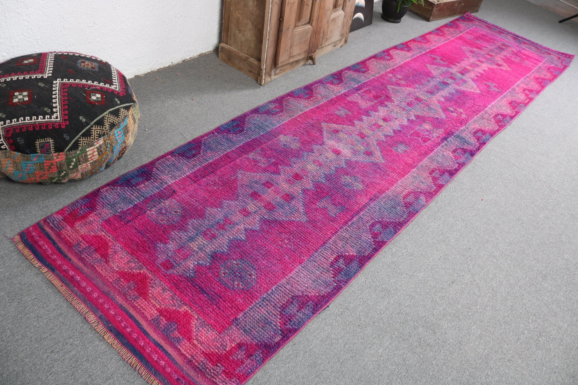 Pink Home Decor Rugs, Turkish Rug, 3x12.5 ft Runner Rug, Vintage Rug, Stair Rug, Long Runner Rugs, Modern Rug, Bedroom Rugs, Moroccan Rugs