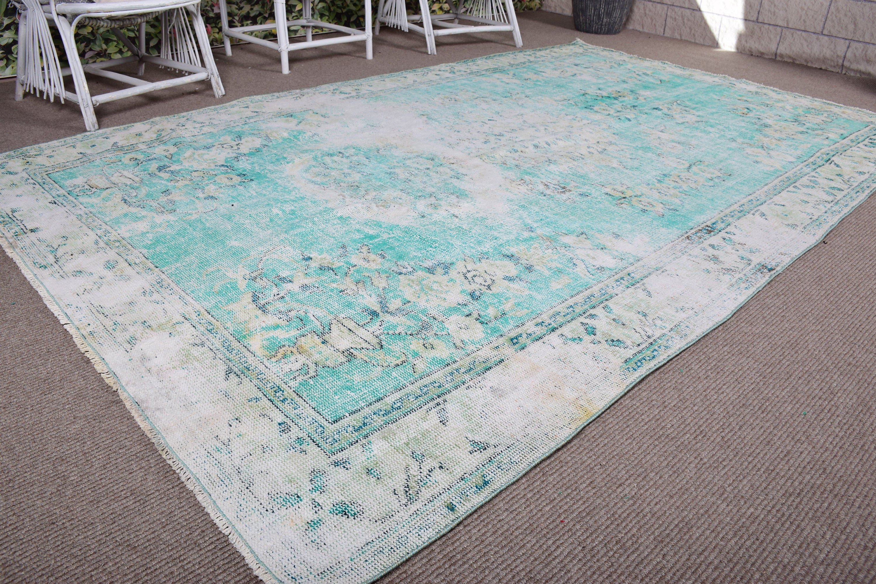 Bedroom Rug, Anatolian Rug, Dining Room Rugs, Turkish Rugs, Geometric Rugs, 6.2x10 ft Large Rug, Green Floor Rugs, Luxury Rug, Vintage Rugs