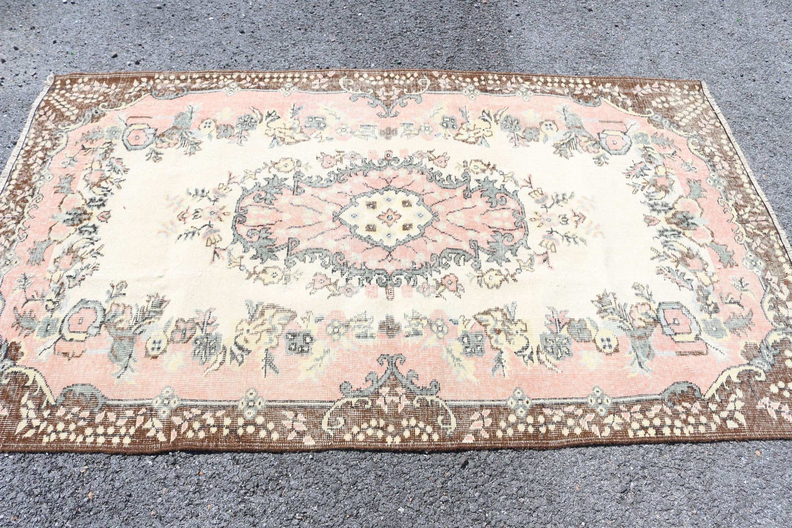 4x6.8 ft Area Rugs, Beige Wool Rug, Indoor Rug, Vintage Decor Rug, Turkish Rugs, Rugs for Kitchen, Kitchen Rug, Vintage Rug, Moroccan Rug