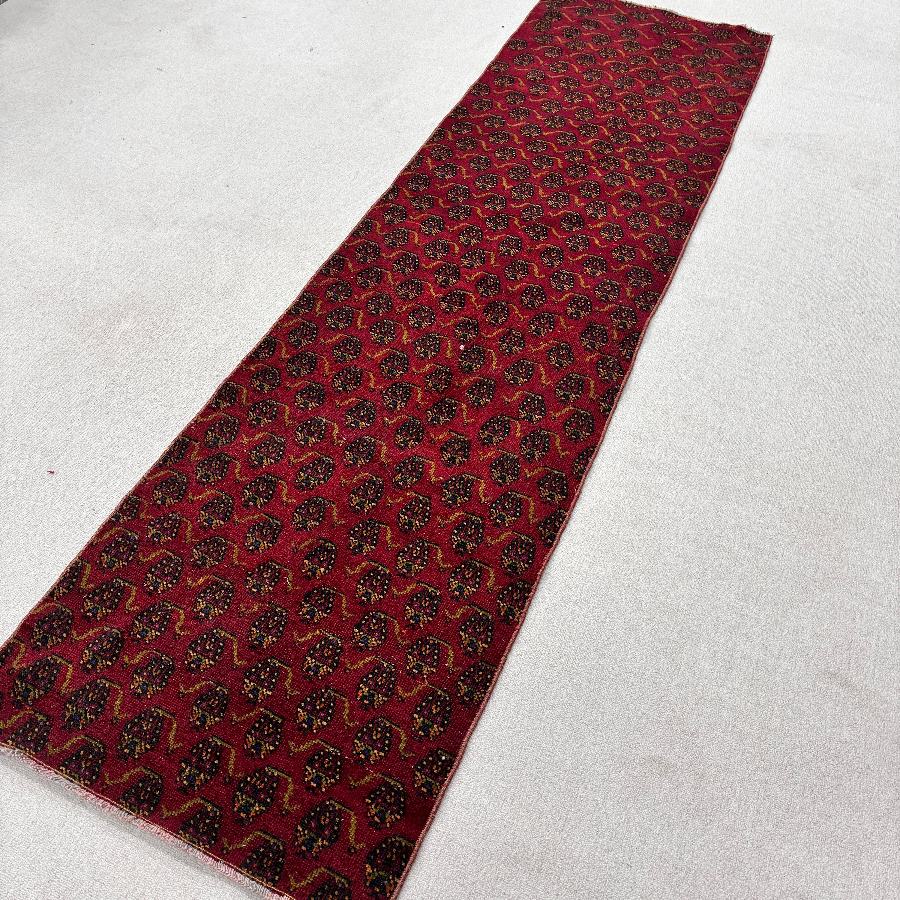 Red Handwoven Rug, Stair Rug, Antique Rug, Boho Rugs, Turkish Rugs, Rugs for Hallway, Vintage Rugs, Kitchen Rugs, 2.5x9.1 ft Runner Rugs