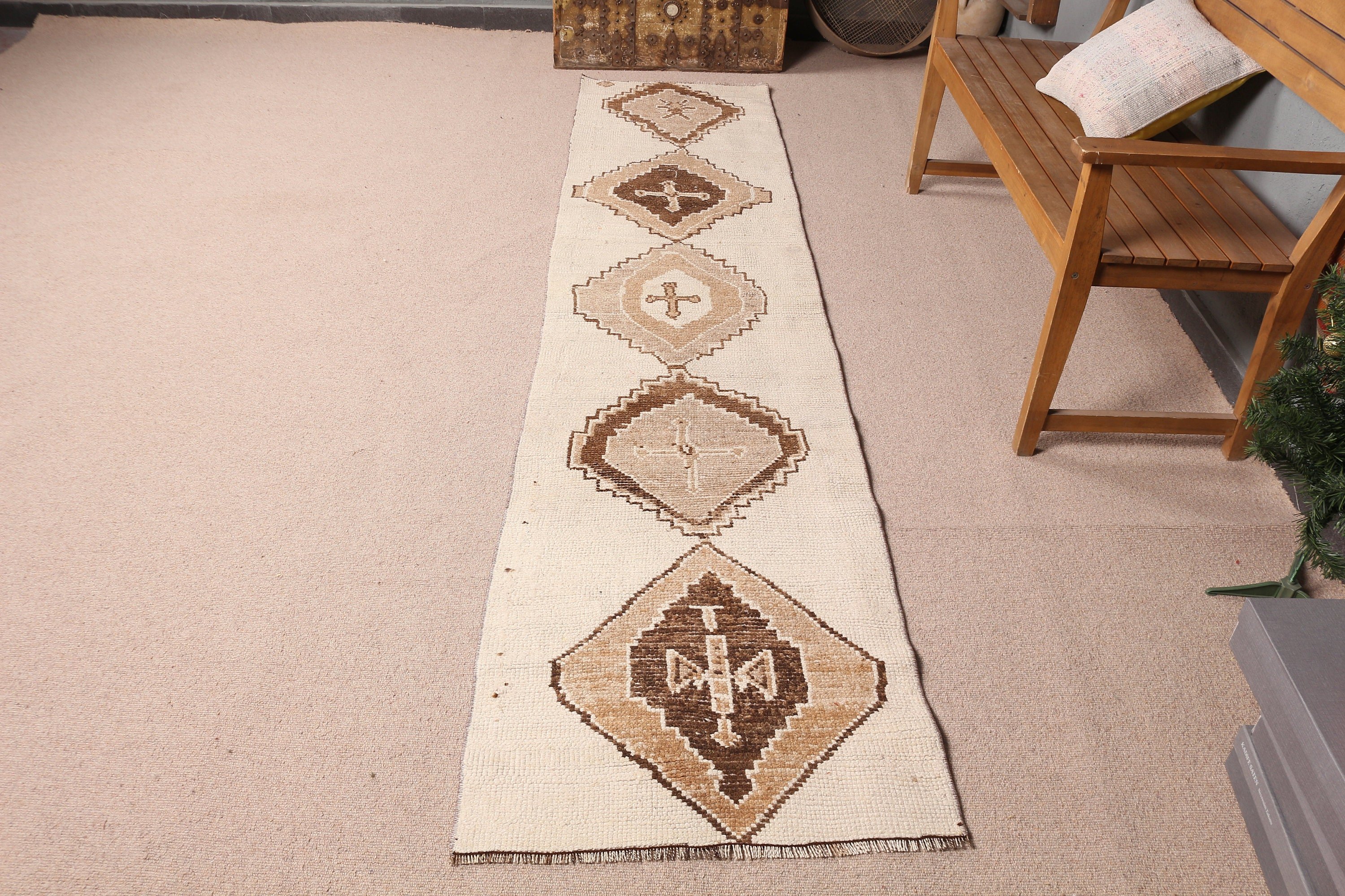 Oryantal Halı, Bej Yatak Odası Halısı, Havalı Halı, Vintage Halı, 2,3x9,5 ft Runner Halısı, Merdiven Halıları, Mutfak Halıları, Türk Halısı, Koridor Halıları