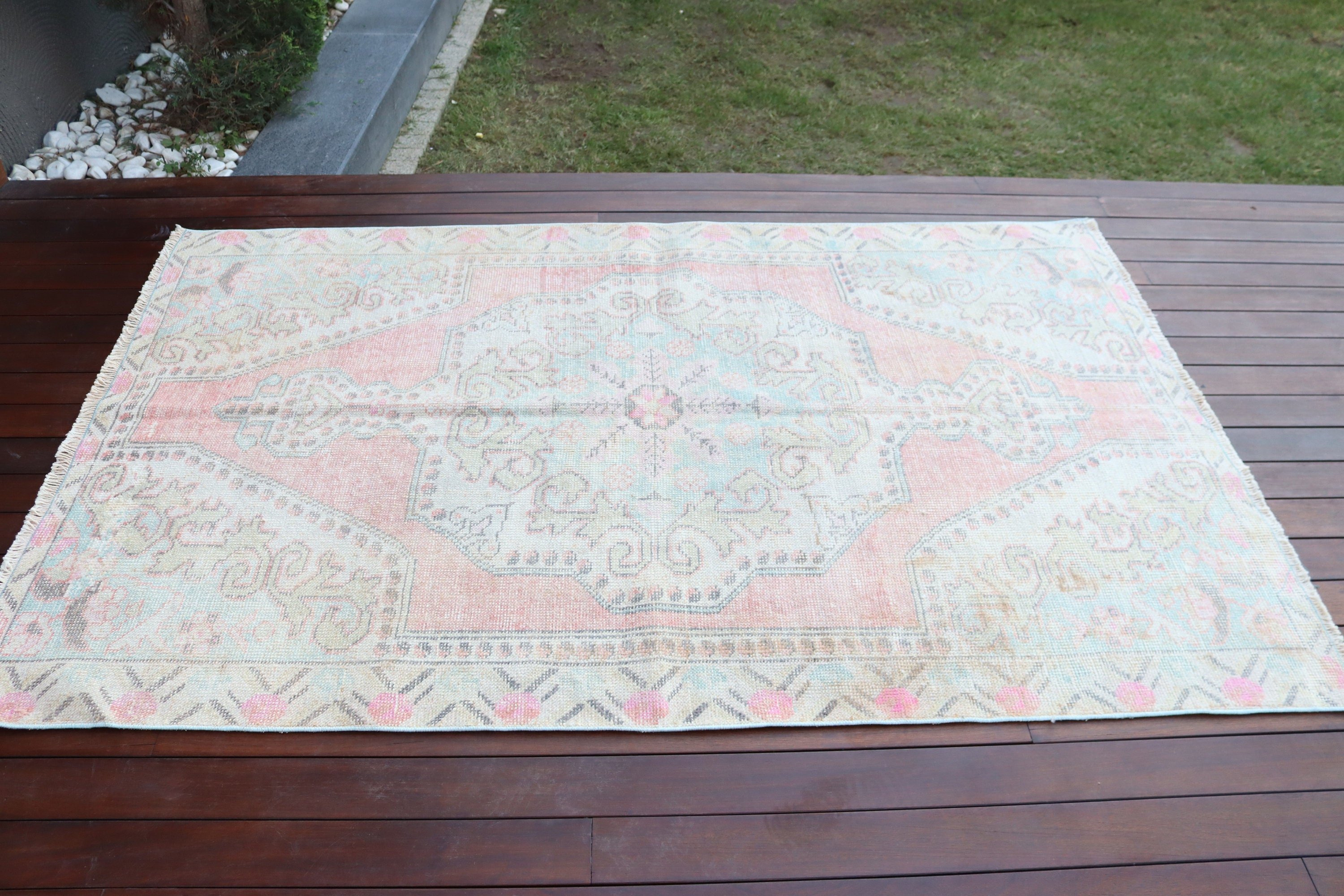 Bej 4.3x6.8 ft Alan Kilimi, Vintage Halı, Oturma Odası Halısı, Oturma Odası Halıları, Nötr Halılar, Türk Halıları, Ev Dekor Halıları