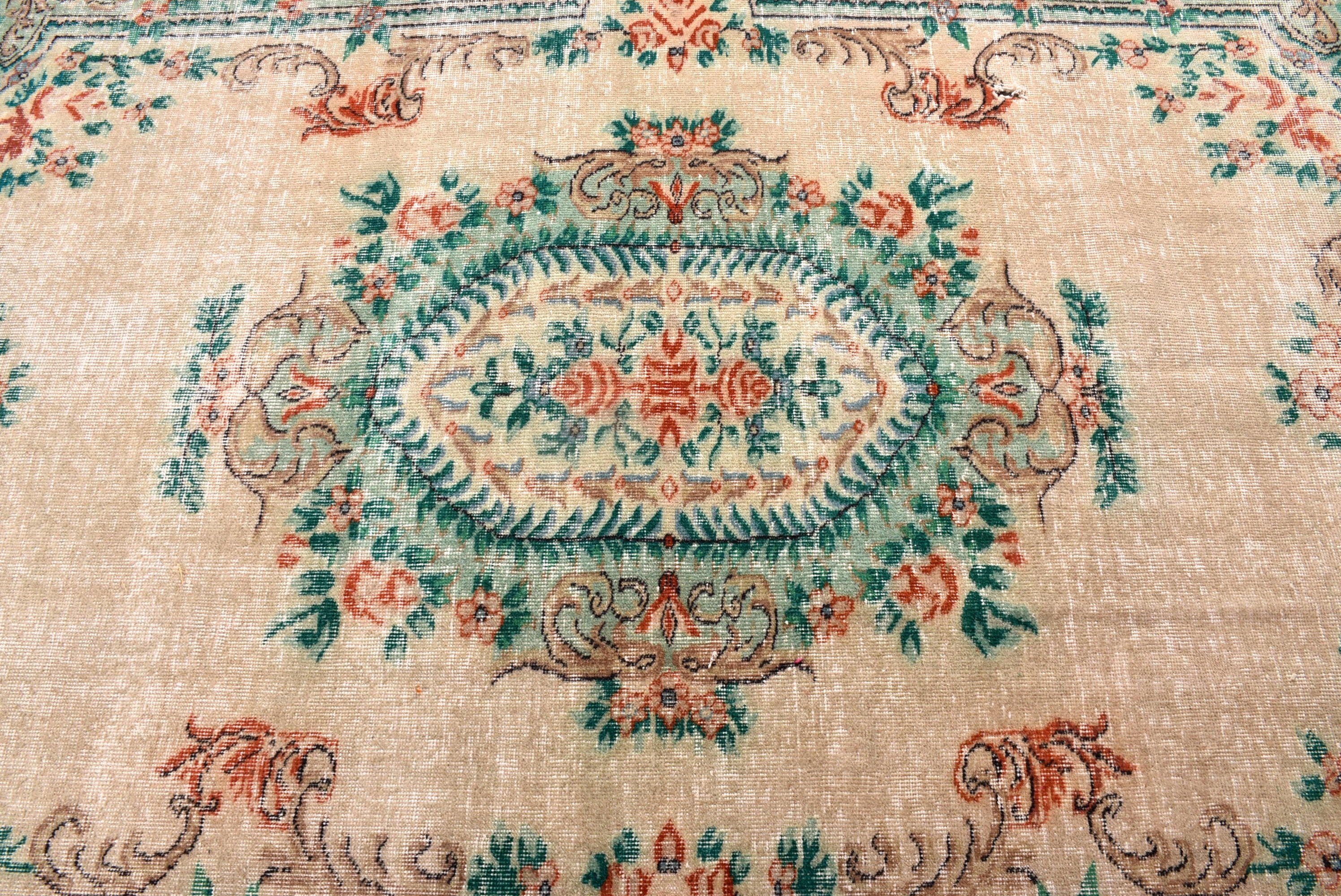 Vintage Halı, Bej Geometrik Halılar, Oushak Halılar, Büyük Oushak Halı, Salon Halıları, Türk Halıları, 5.8x9.1 ft Büyük Halı, Aztek Halısı, Boho Halıları