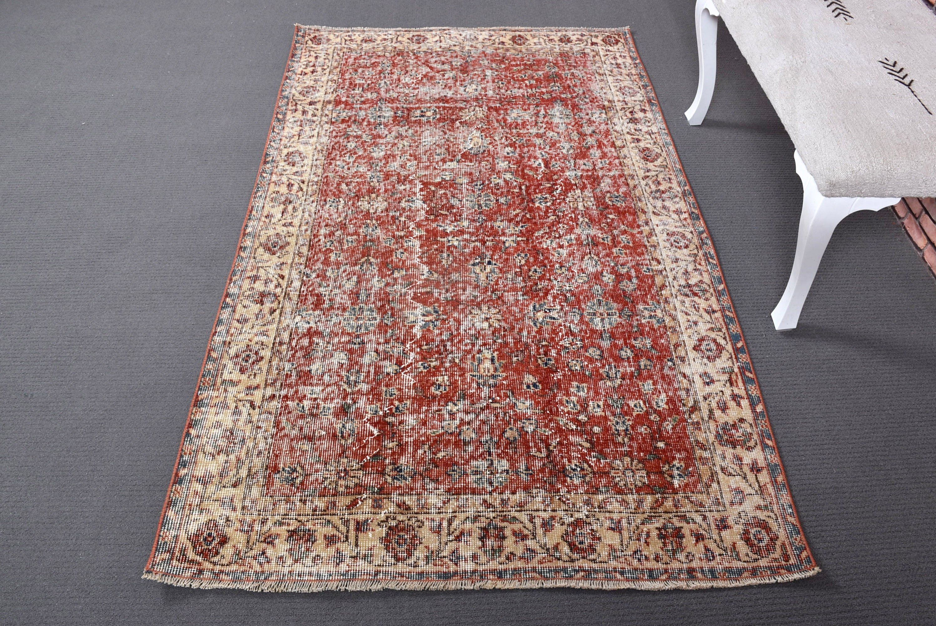 Mutfak Halısı, Vintage Halılar, Geometrik Halı, Türk Halısı, Boho Vurgulu Halı, Kırmızı 3,7x6,4 ft Vurgulu Halılar, Nötr Halı, Ofis Halısı