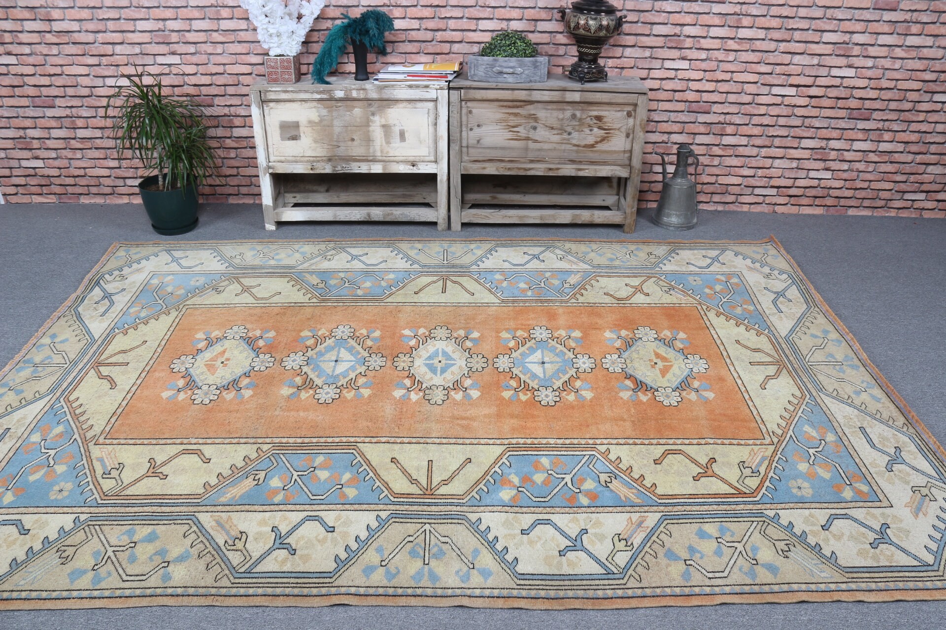 Turkish Rugs, Vintage Rugs, Orange Home Decor Rug, 6.3x9.1 ft Large Rugs, Dining Room Rug, Living Room Rug, Moroccan Rug