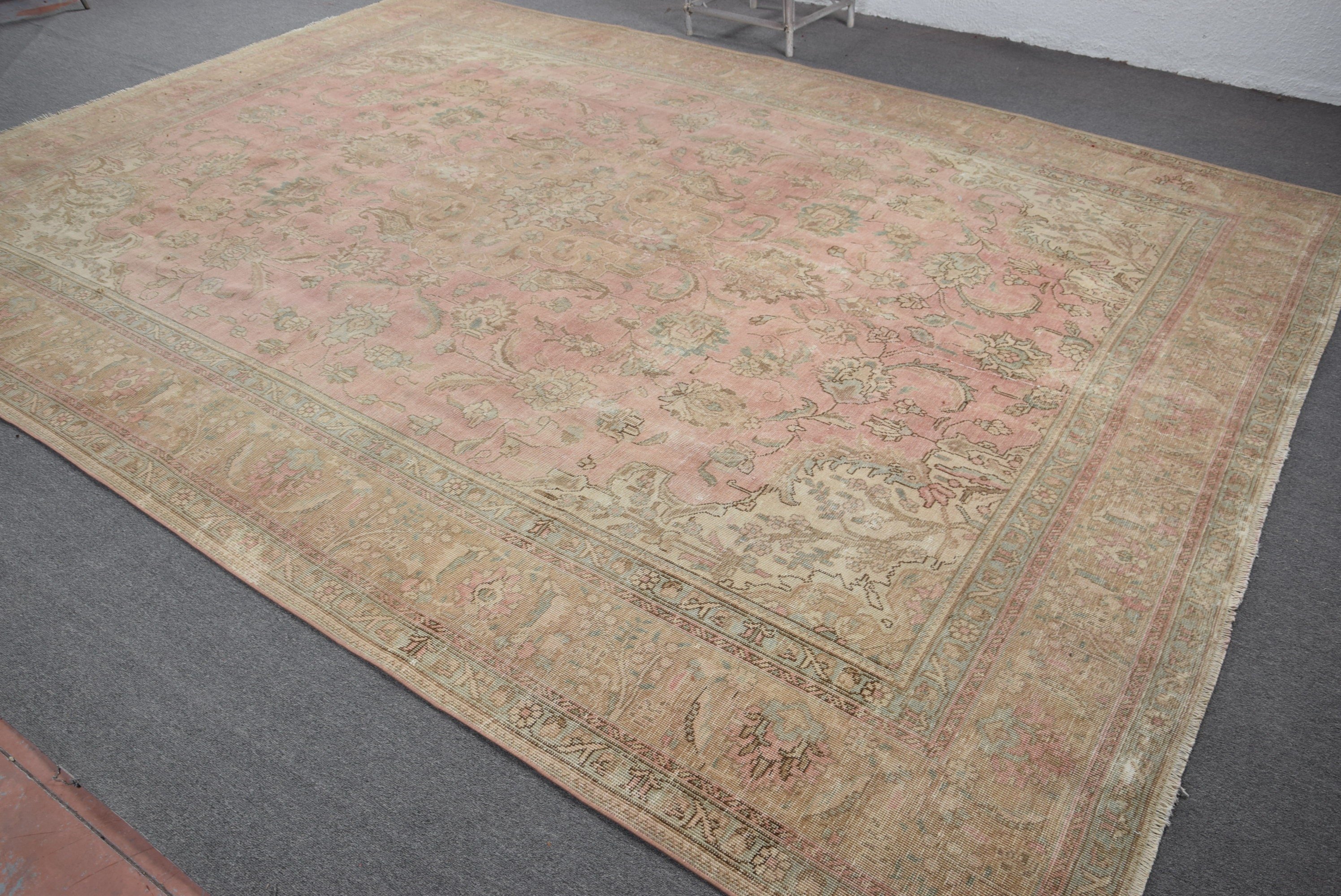 Rugs for Living Room, Turkish Rug, Pink Oushak Rugs, Salon Rug, Floor Rug, Saloon Rug, 9.7x12.9 ft Oversize Rug, Vintage Rug