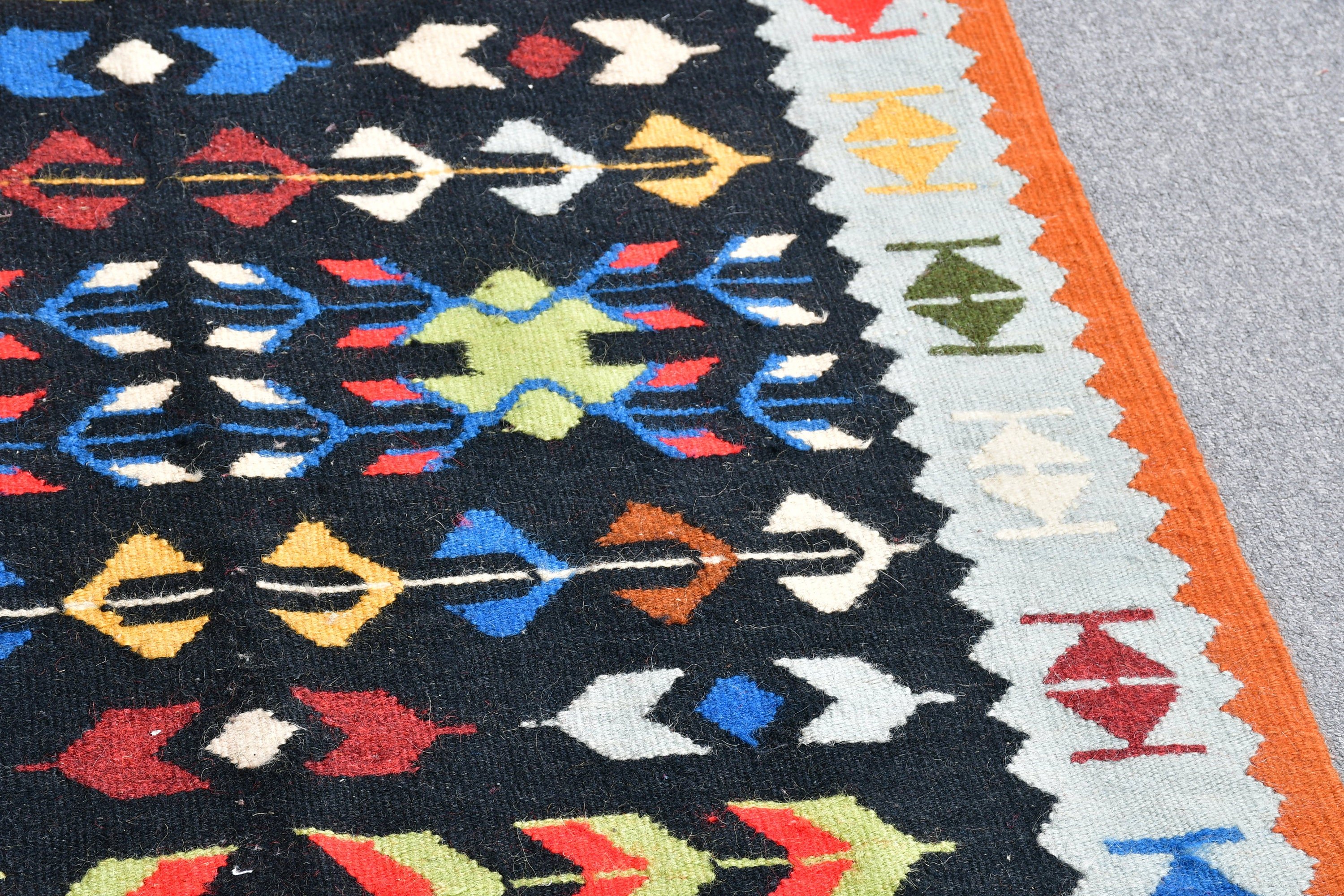 Boho Rug, Vintage Rug, Nursery Rug, Turkish Rug, Kilim, Anatolian Rug, Entry Rugs, Black  3.1x6.4 ft Accent Rugs