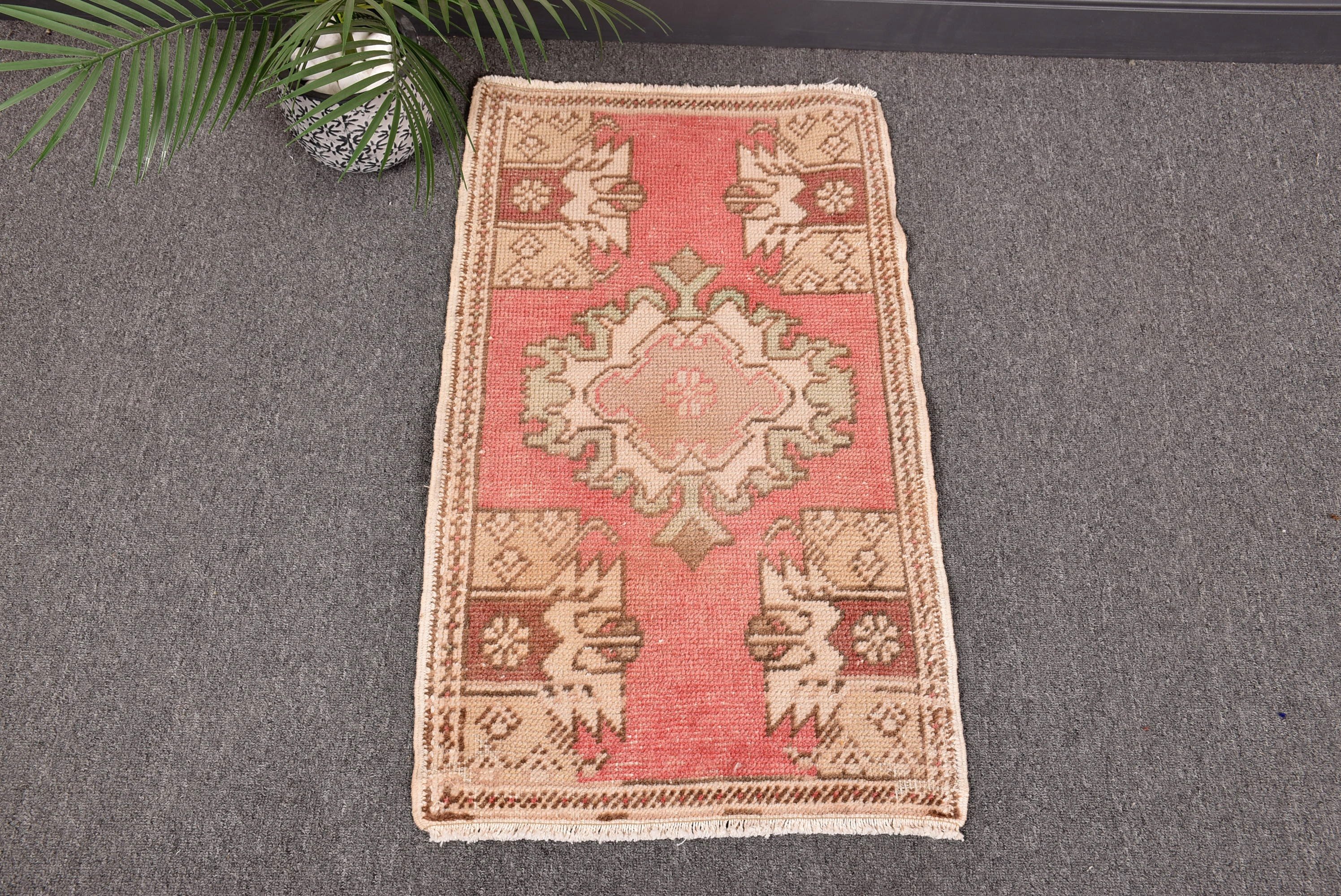 Vintage Halılar, Banyo Halısı, Etnik Halı, Araba Paspas Halıları, Mutfak Halısı, Türk Halısı, 1.5x2.7 ft Küçük Halı, Kırmızı Geometrik Halılar