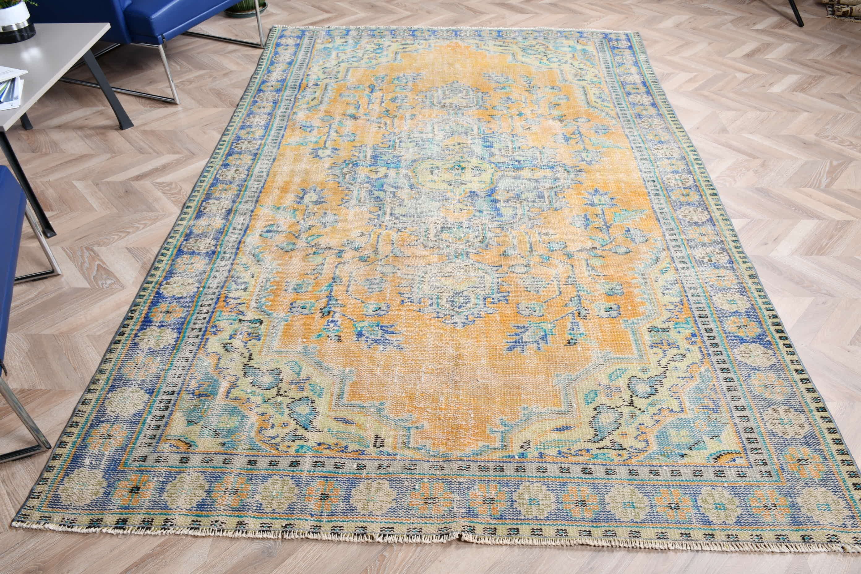 Vintage Halılar, Oturma Odası Halıları, Turuncu Oushak Halısı, Yemek Odası Halıları, Türk Halısı, 6x9.2 ft Büyük Halı, Salon Halısı, Soğuk Halı, Antika Halı