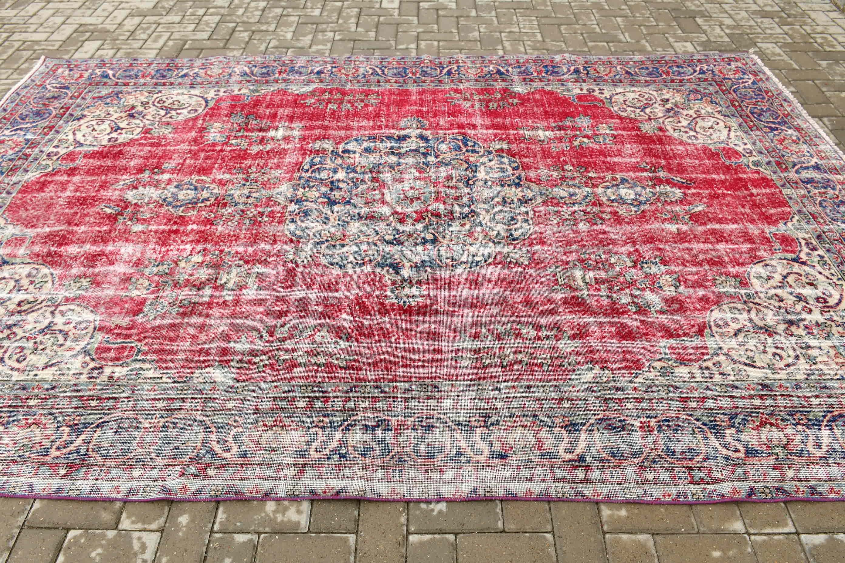 Cool Rug, Bedroom Rugs, Living Room Rug, Turkish Rug, Oriental Rug, Red Kitchen Rug, Vintage Rugs, Rugs for Salon, 7.1x9.8 ft Large Rug