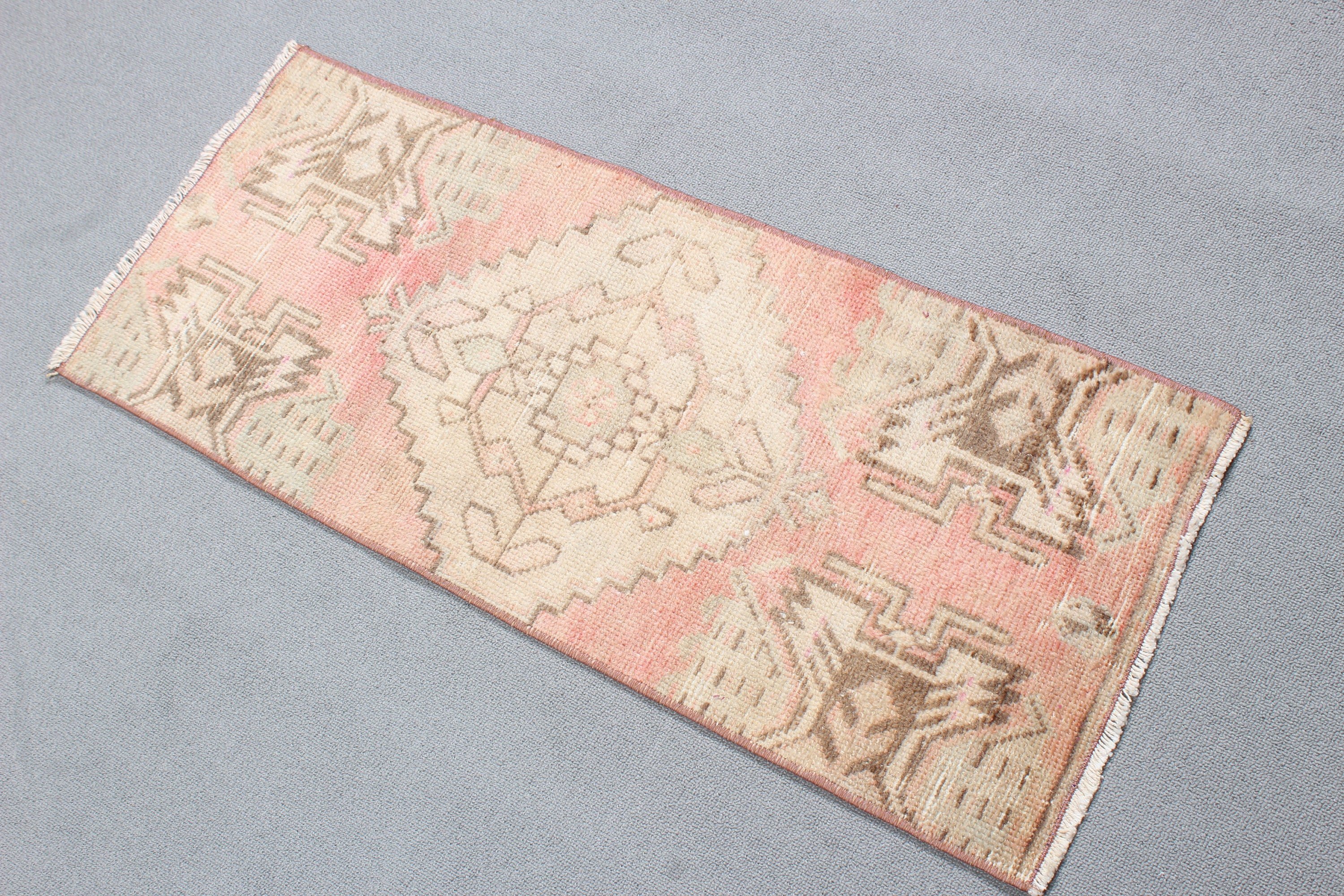 Small Area Rugs, Turkish Rug, 1.3x3.1 ft Small Rugs, Rugs for Entry, Bath Rug, Vintage Rug, Kitchen Rug, Antique Rug, Pink Neutral Rugs