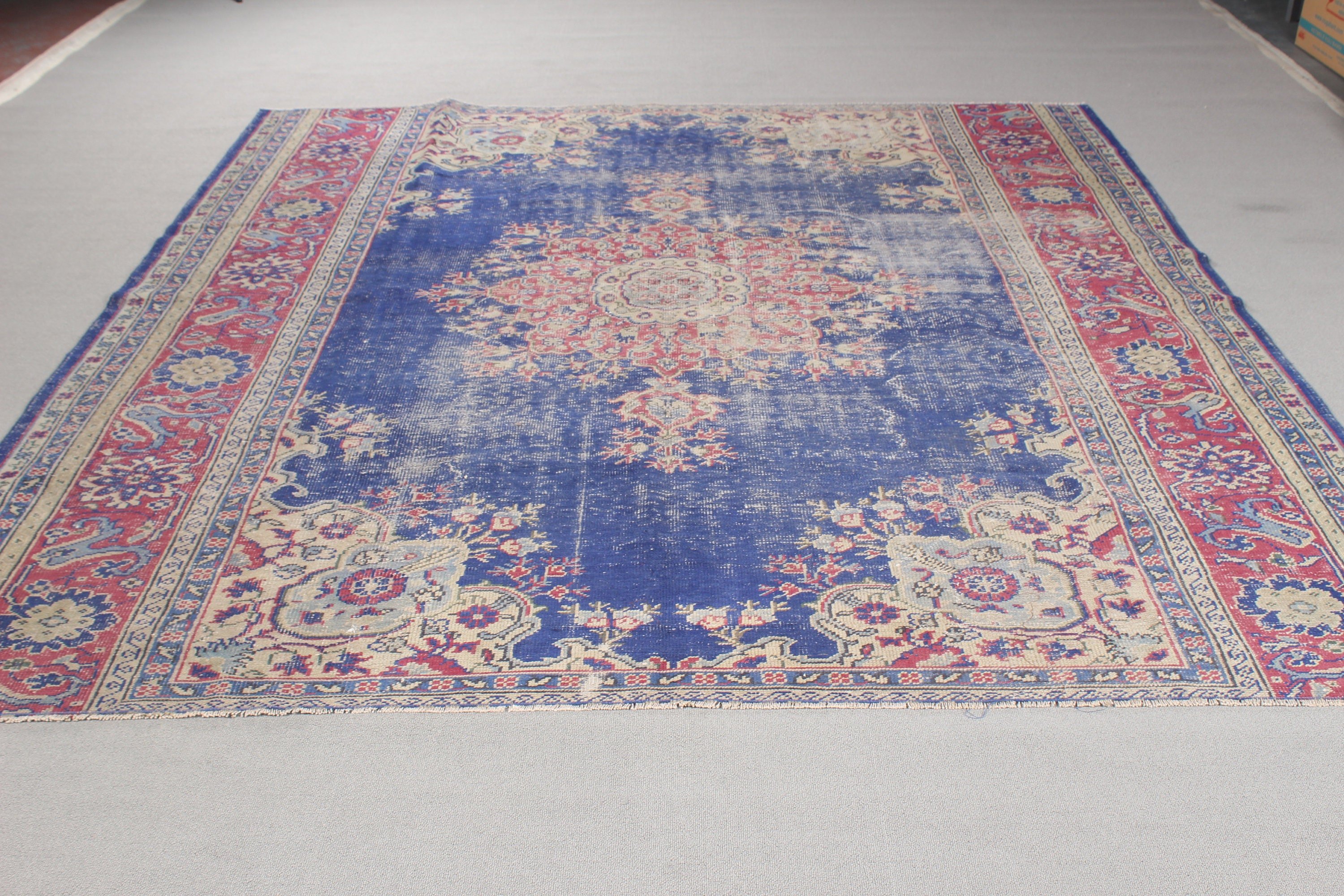 Mavi Nötr Halılar, Boho Halılar, Vintage Halılar, 8x8,5 ft Büyük Halı, Yemek Odası Halısı, Nötr Halılar, Tribal Halılar, Oturma Odası Halıları, Türk Halıları