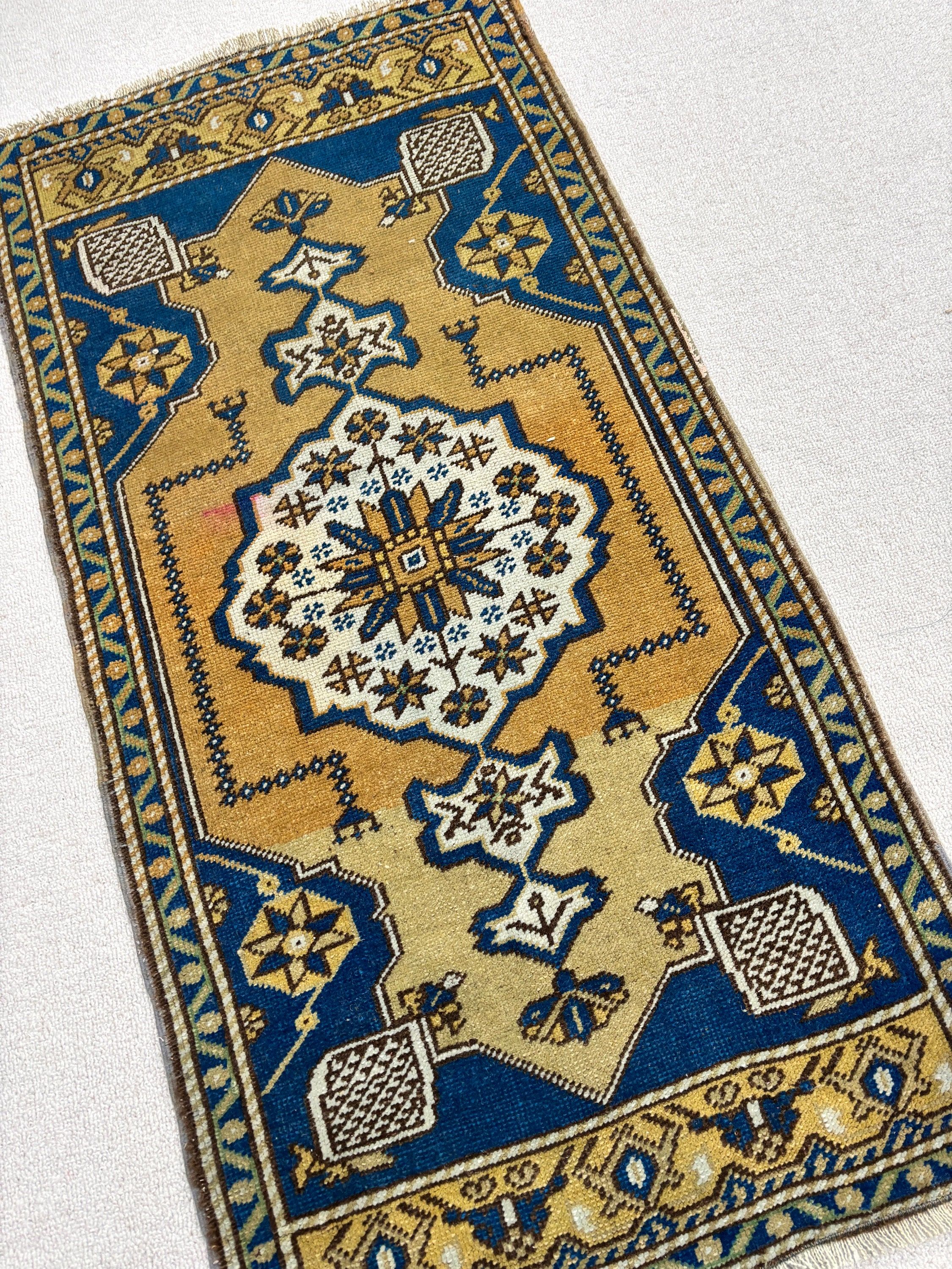 Küçük Boho Halı, Vintage Halılar, Giriş Halıları, Sarı Soğuk Halı, Yün Halılar, Mutfak Halısı, Türk Halıları, Banyo Halıları, 1,9x3,7 ft Küçük Halı