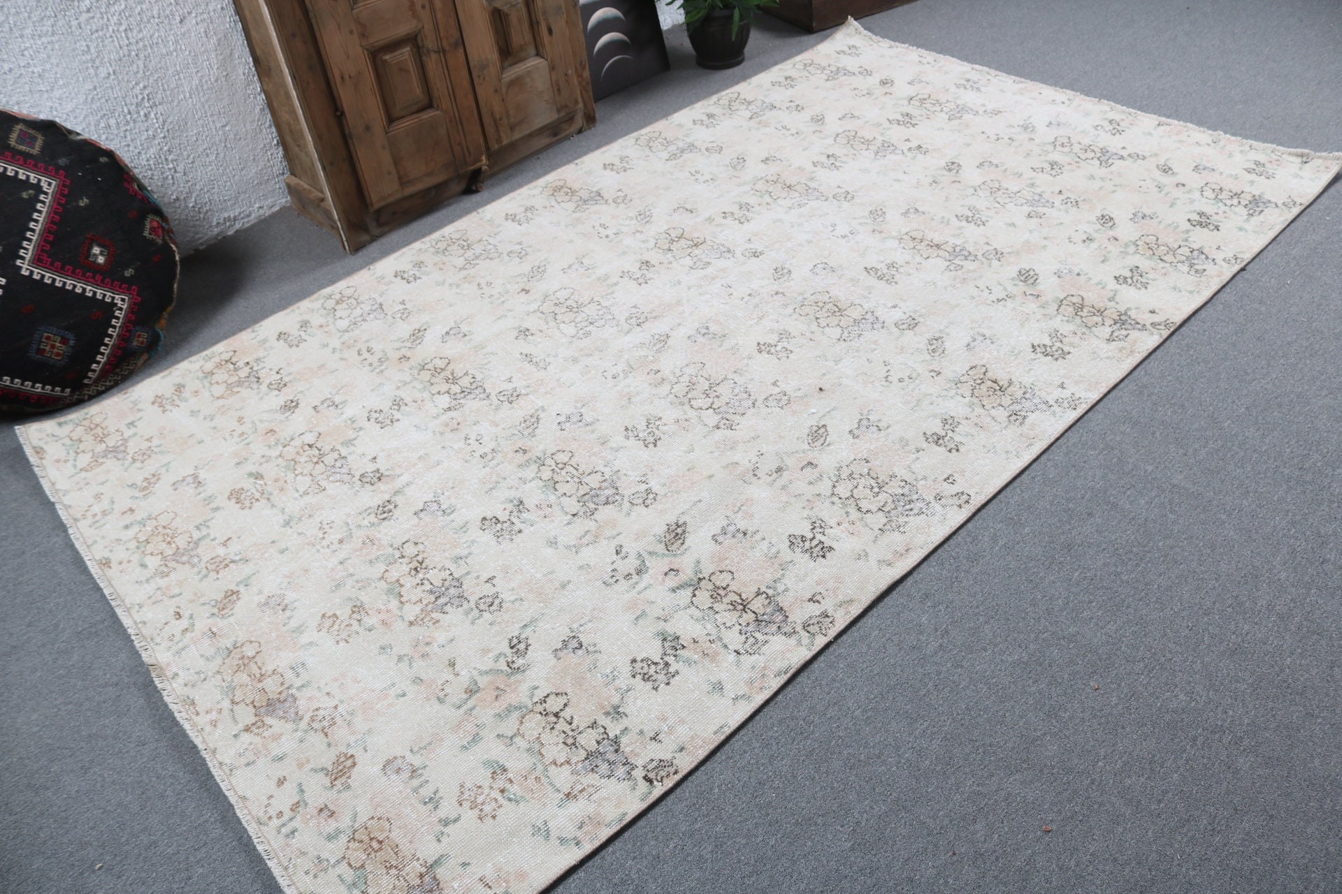 Salon Halıları, 5.3x9 ft Büyük Halı, Boho Halı, Oturma Odası Halıları, Vintage Halı, Bej Açıklama Halıları, Türk Halısı, Düz Dokuma Halı, Yatak Odası Halıları