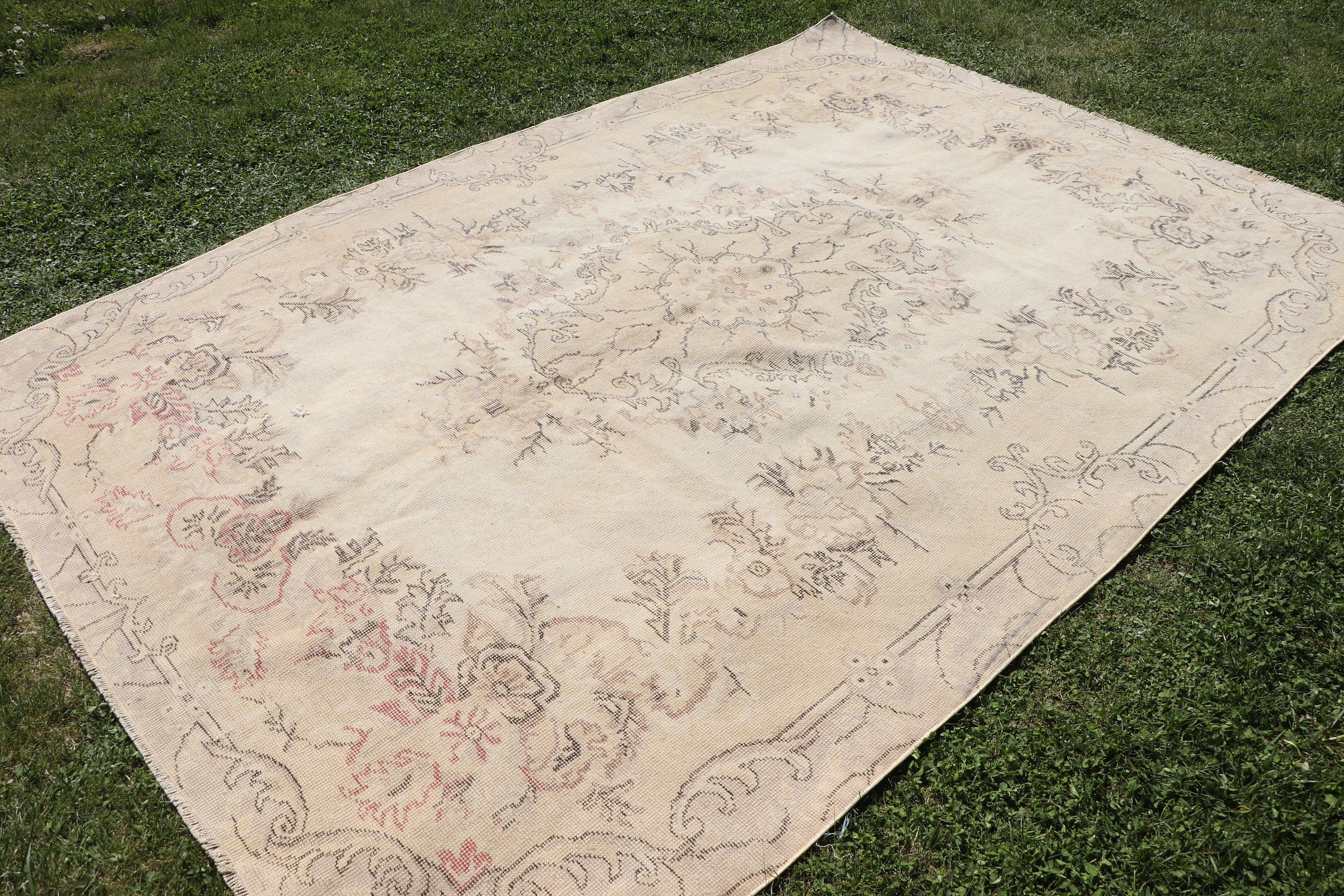 Türk Halısı, Büyük Boho Halısı, Vintage Halılar, Bej Lüks Halılar, Yatak Odası Halıları, 6.6x9.6 ft Büyük Halılar, Oryantal Halılar, Oturma Odası Halısı