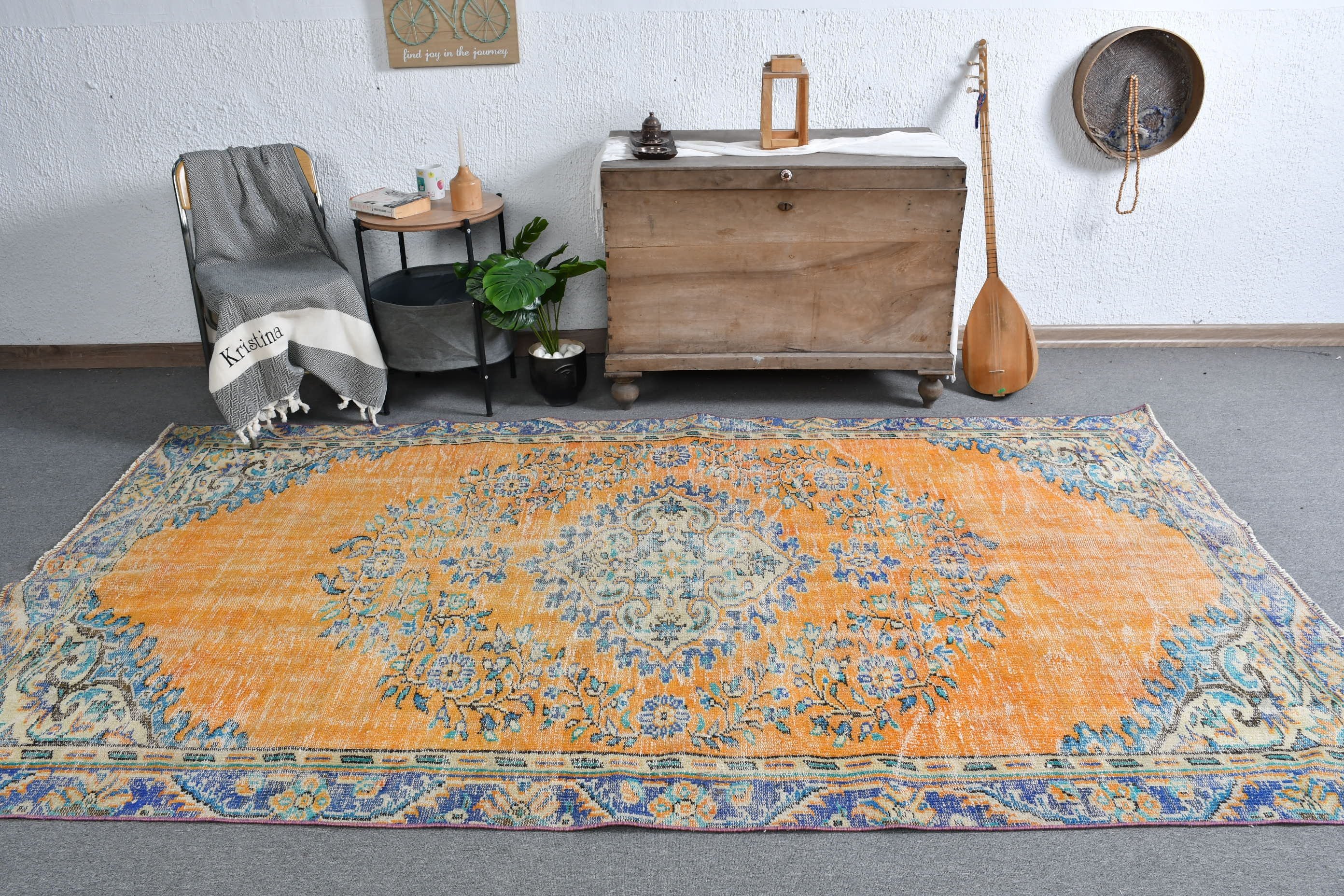 Living Room Rug, Turkish Rug, Anatolian Rug, Vintage Rug, Orange  5.3x9.5 ft Large Rug, Muted Rug, Salon Rug, Moroccan Rug