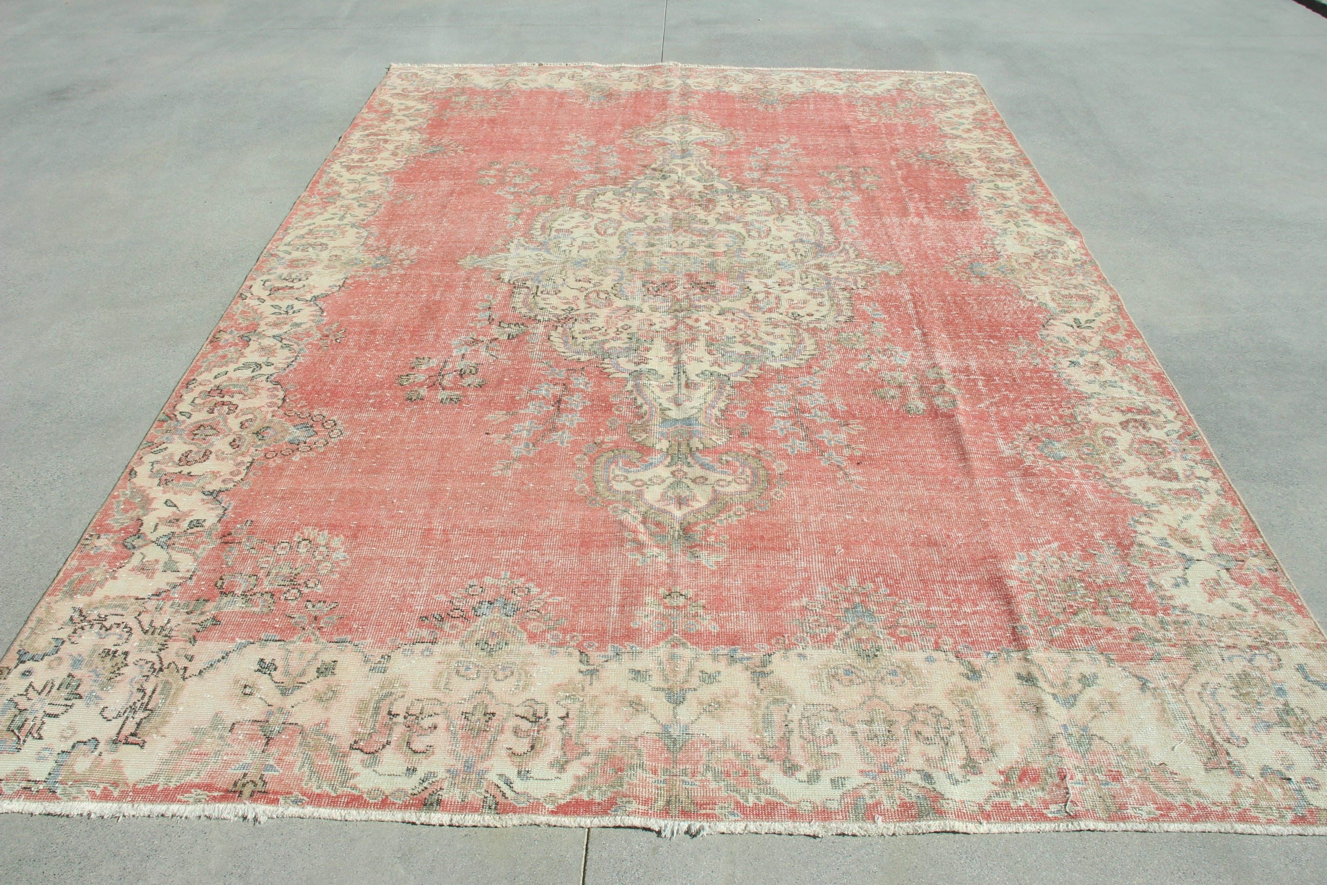 Moroccan Rugs, Handwoven Rug, Red Floor Rug, Oversize Turkish Rug, Living Room Rugs, 7.3x10.7 ft Oversize Rug, Turkish Rug, Vintage Rugs