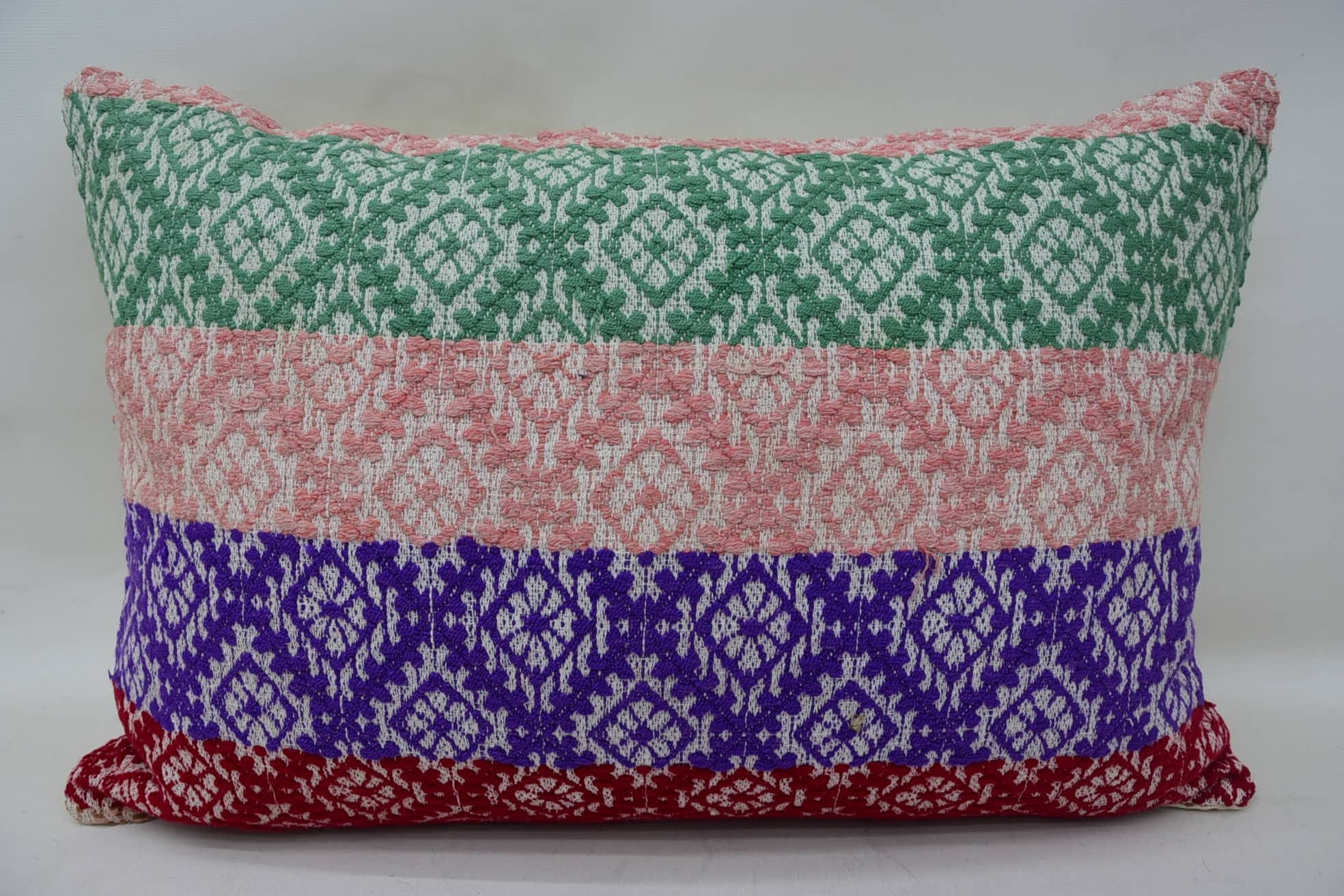 Aztec Pillow Case, Antique Pillows, 16"x24" Green Pillow, Handwoven Cushion Case, Ethnical Kilim Rug Pillow, Turkish Pillow