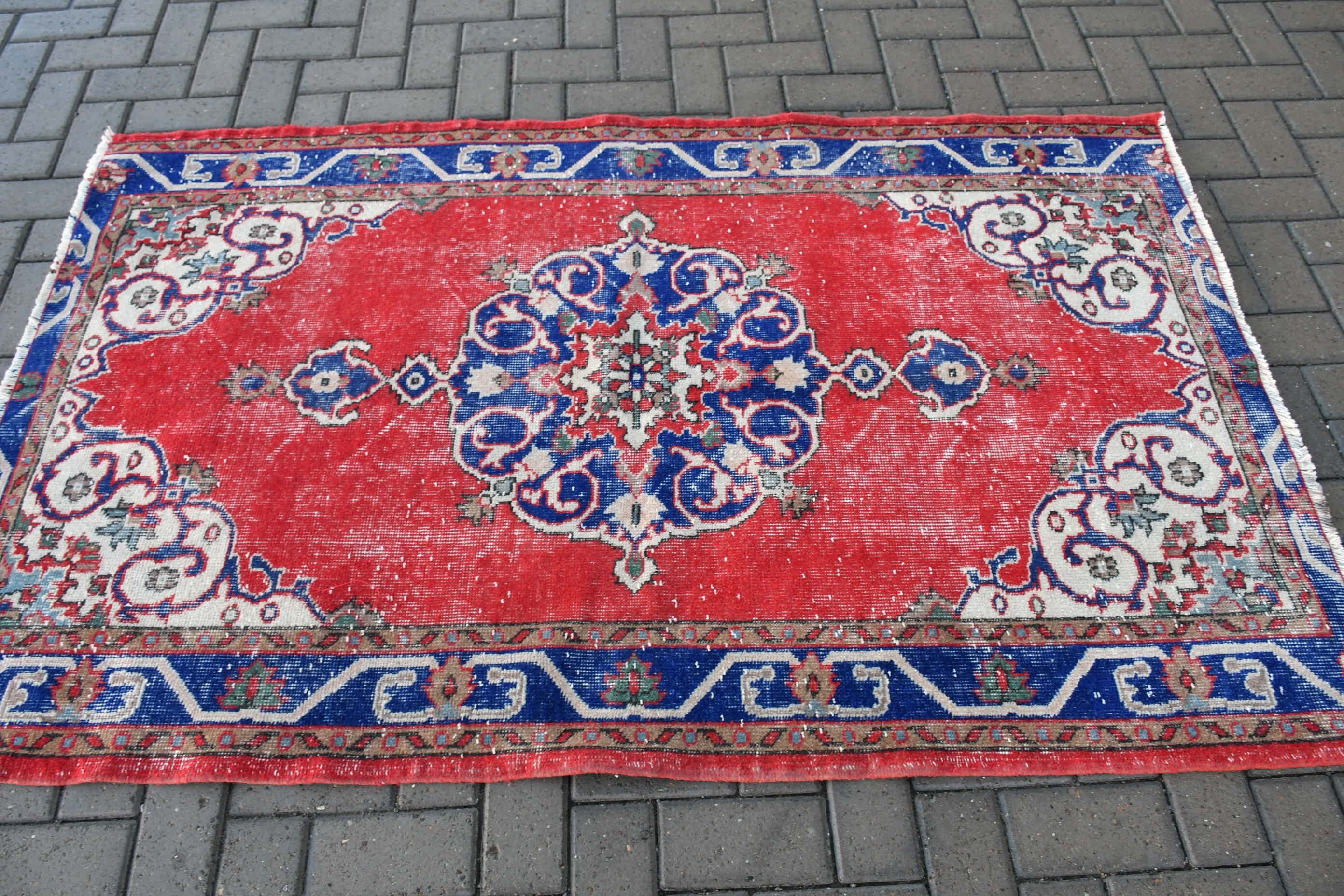 Blue Floor Rug, Indoor Rug, Oushak Rug, Turkish Rug, Kitchen Rug, Rugs for Living Room, Wool Rugs, Vintage Rug, 3.9x6.2 ft Area Rug