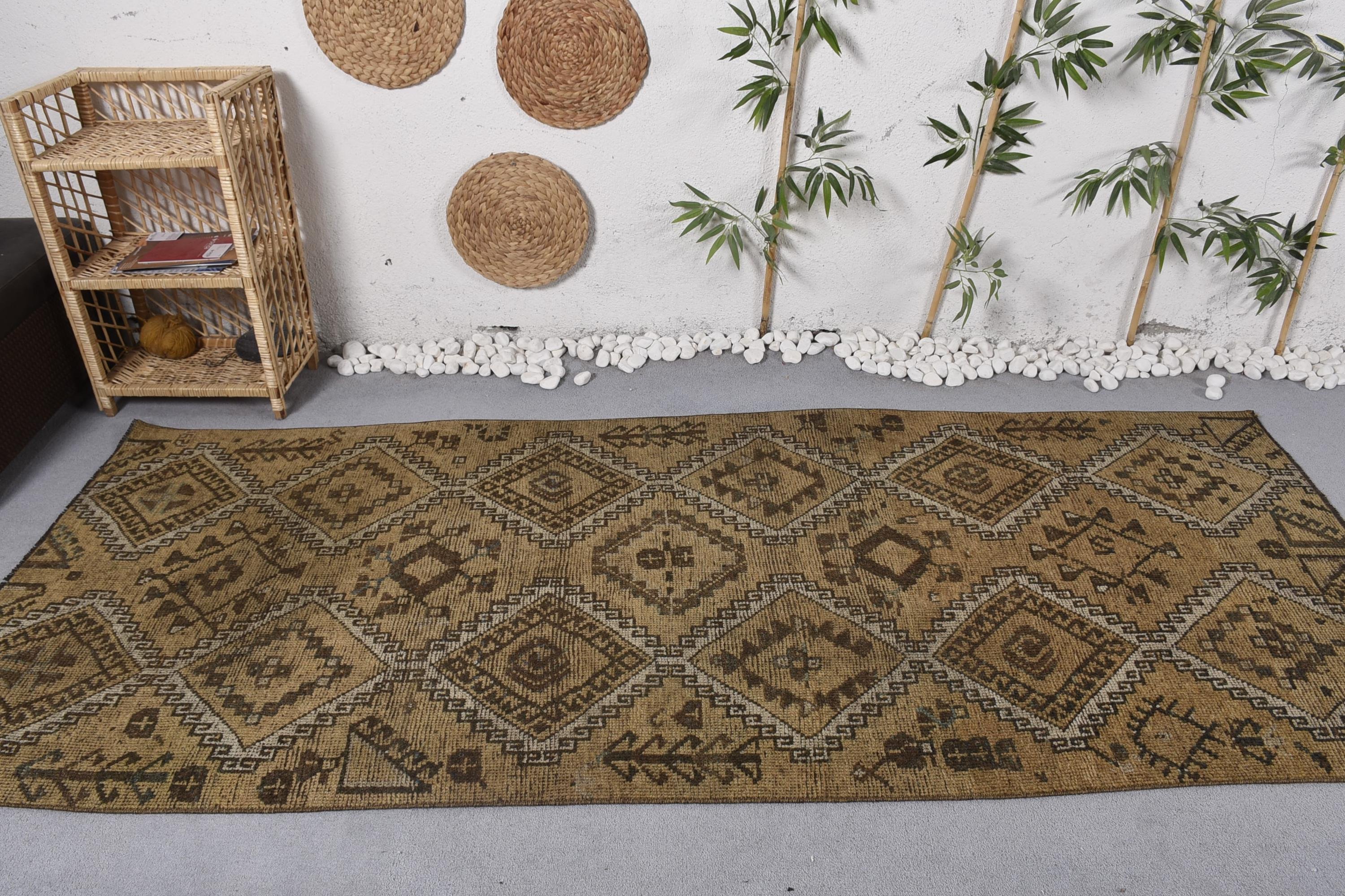 Turkish Rugs, Boho Area Rug, Vintage Area Rugs, Oriental Rug, Cool Rugs, Luxury Rug, 3.7x9.2 ft Area Rugs, Brown Boho Rug, Vintage Rug