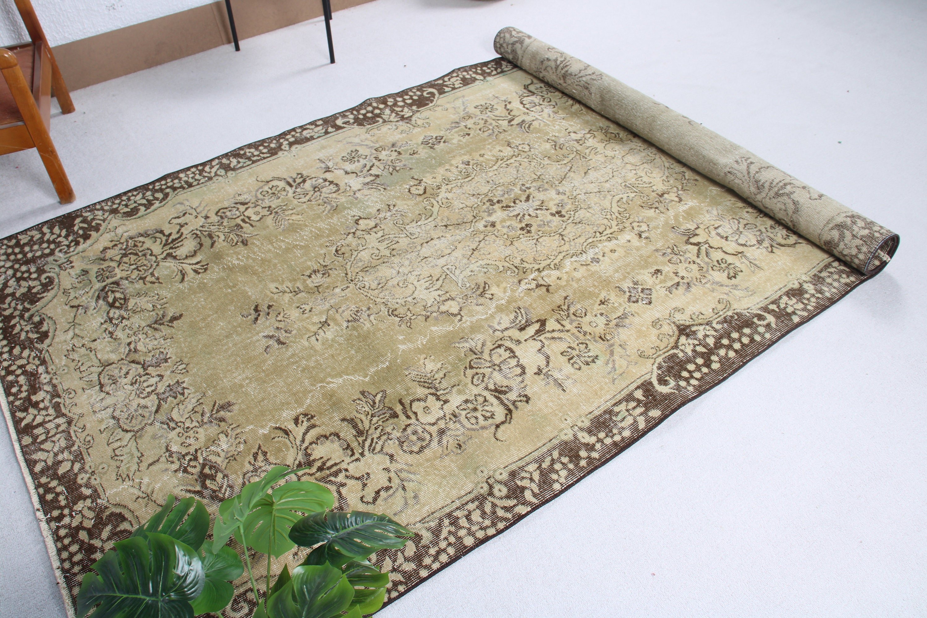 Büyük Boho Halı, Düz Dokuma Halılar, Yeşil El Dokuma Halı, Salon Halıları, 5.3x9.1 ft Büyük Halı, Vintage Halı, Ev Dekorasyonu Halıları, Türk Halıları