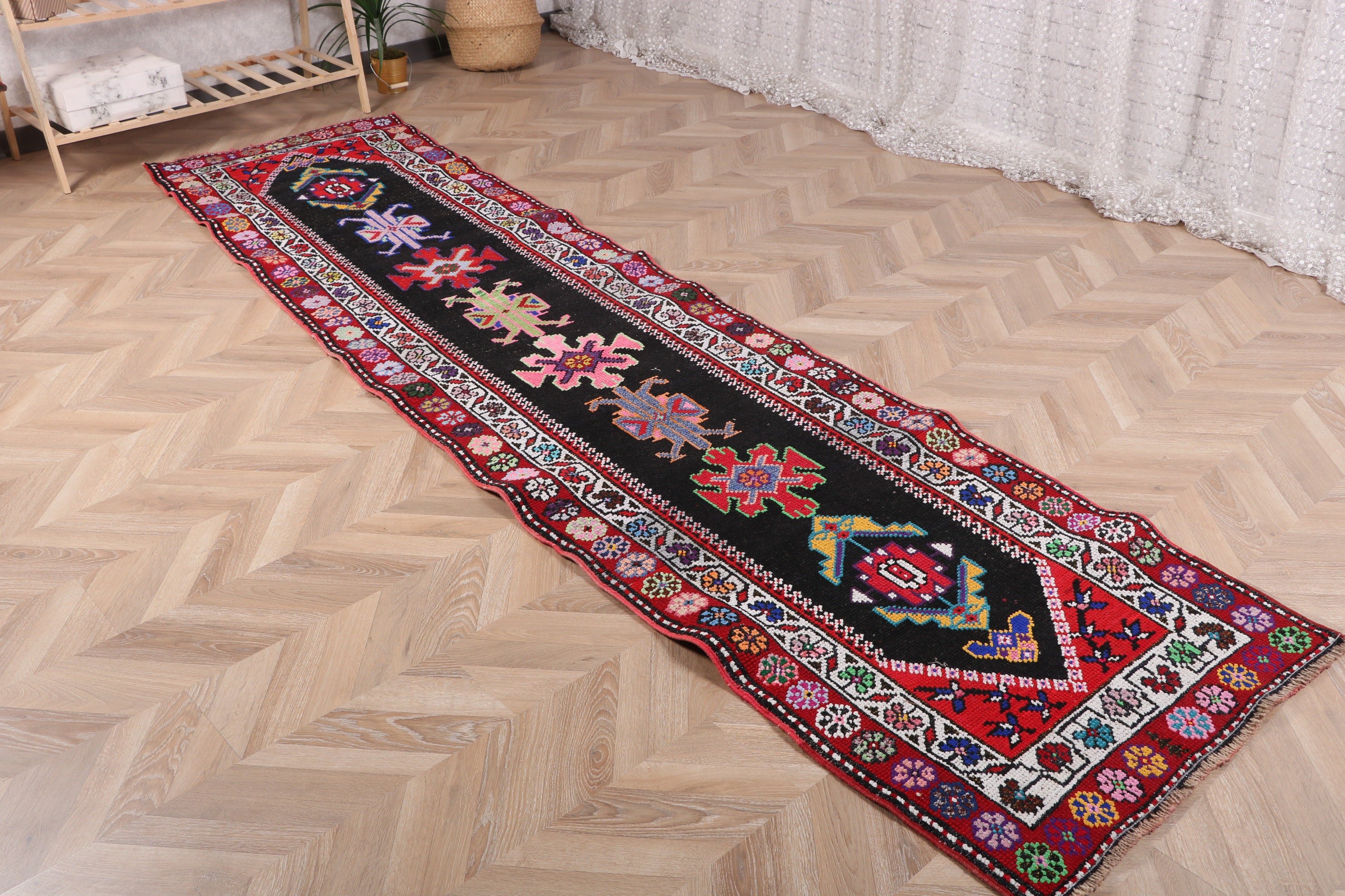 Siyah 2.7x10.5 ft Runner Halı, Yer Halısı, Antika Halılar, Açıklama Halıları, Koridor Halısı, Türk Halıları, Mutfak Halısı, Vintage Halılar