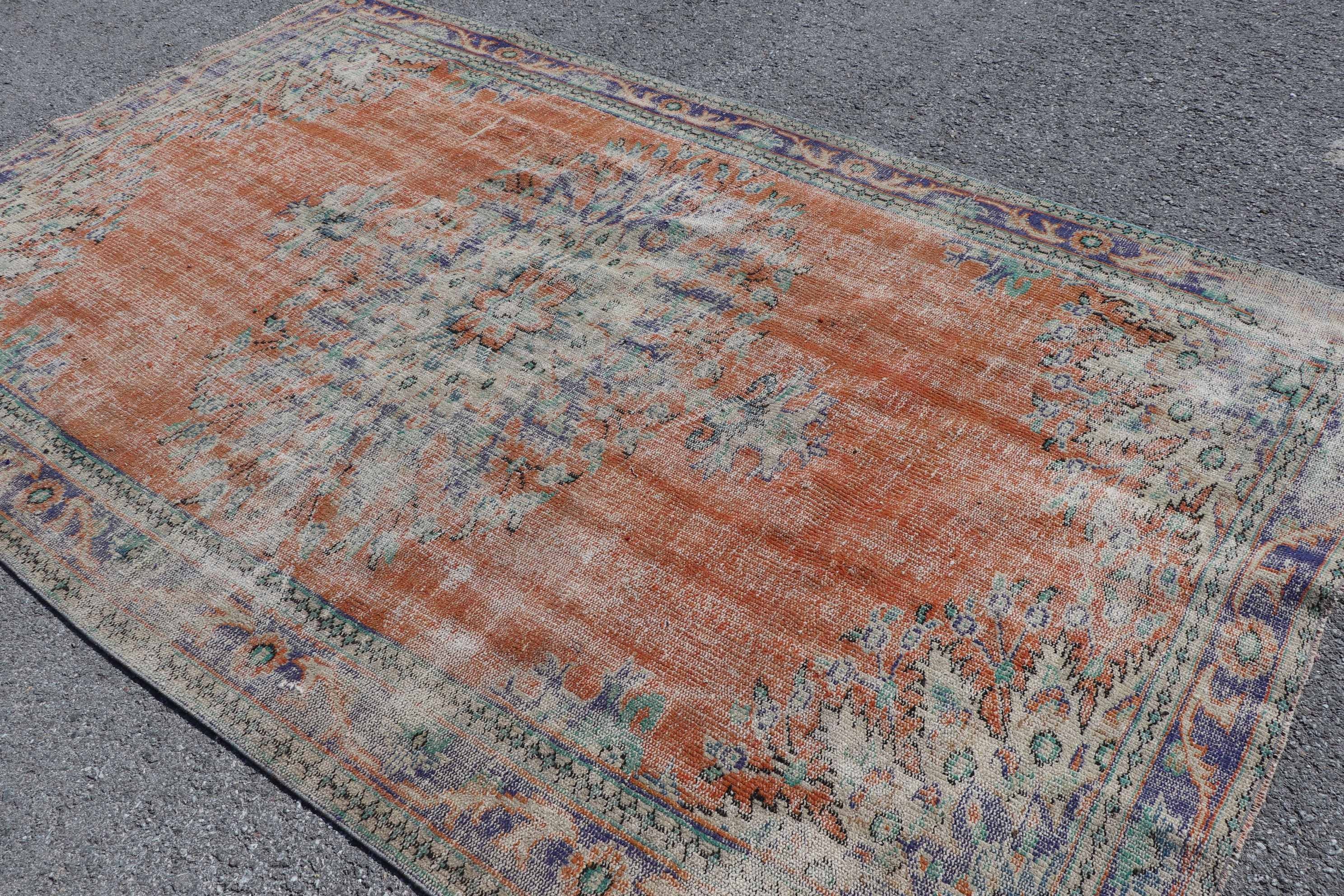 Orange Cool Rugs, Salon Rug, Turkish Rugs, Vintage Rugs, Kitchen Rug, Living Room Rug, Anatolian Rugs, Cute Rugs, 5.9x9.9 ft Large Rug