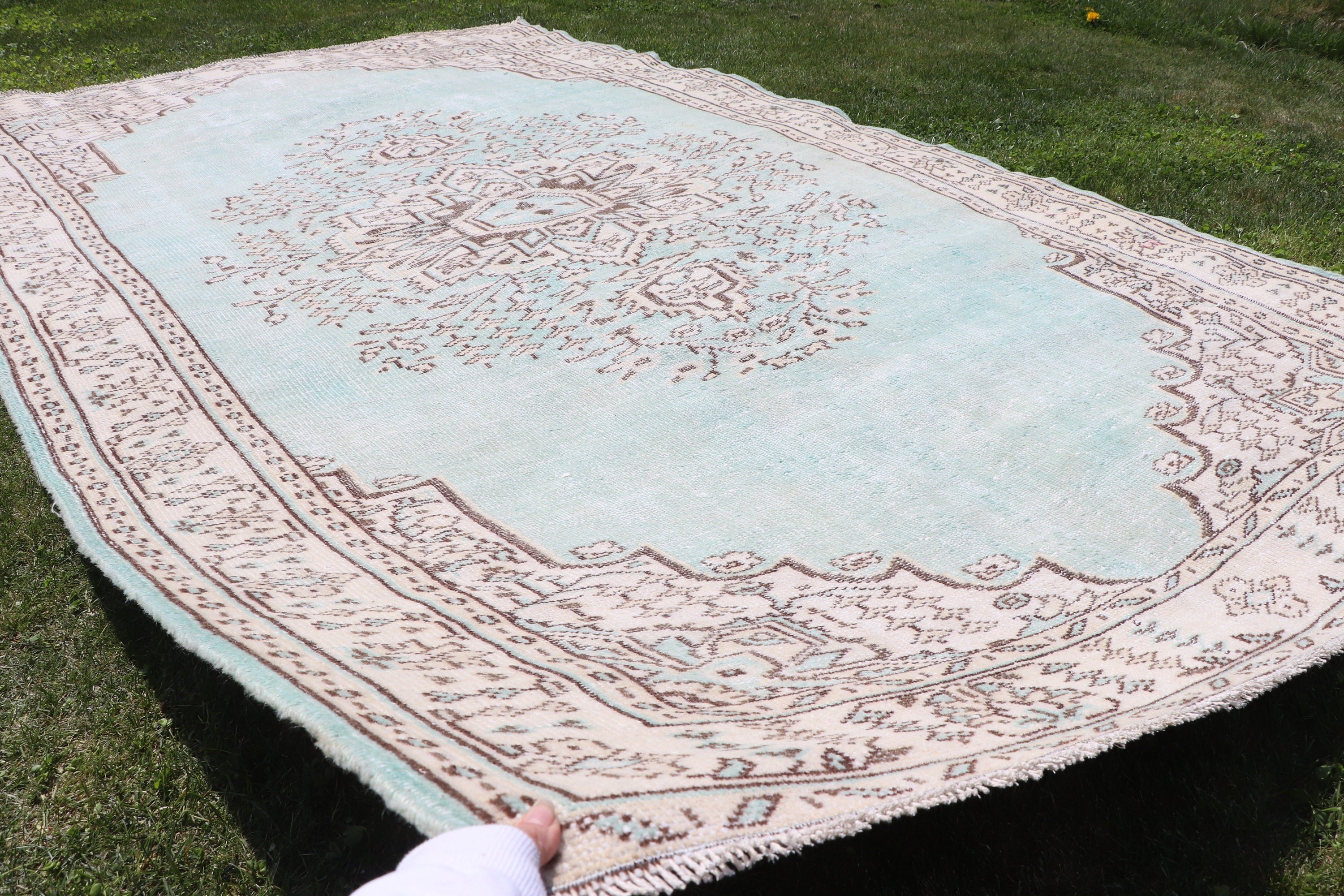 Oryantal Halı, Geometrik Halılar, Türk Halısı, Büyük Vintage Halı, Büyük Boho Halıları, Vintage Halı, Bej 6x10 ft Büyük Halı