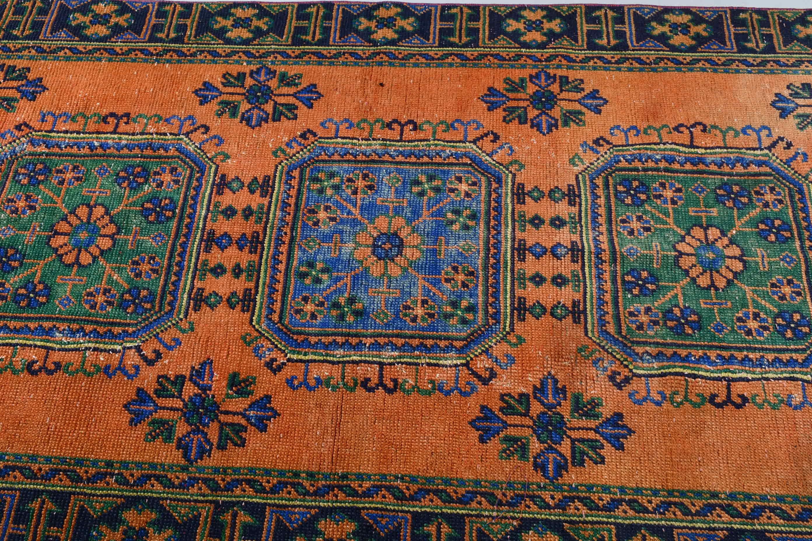 3.9x10.8 ft Runner Rug, Vintage Rug, Retro Rug, Kitchen Rug, Orange Moroccan Rug, Turkish Rug, Hallway Rugs, Stair Rug, Moroccan Rug