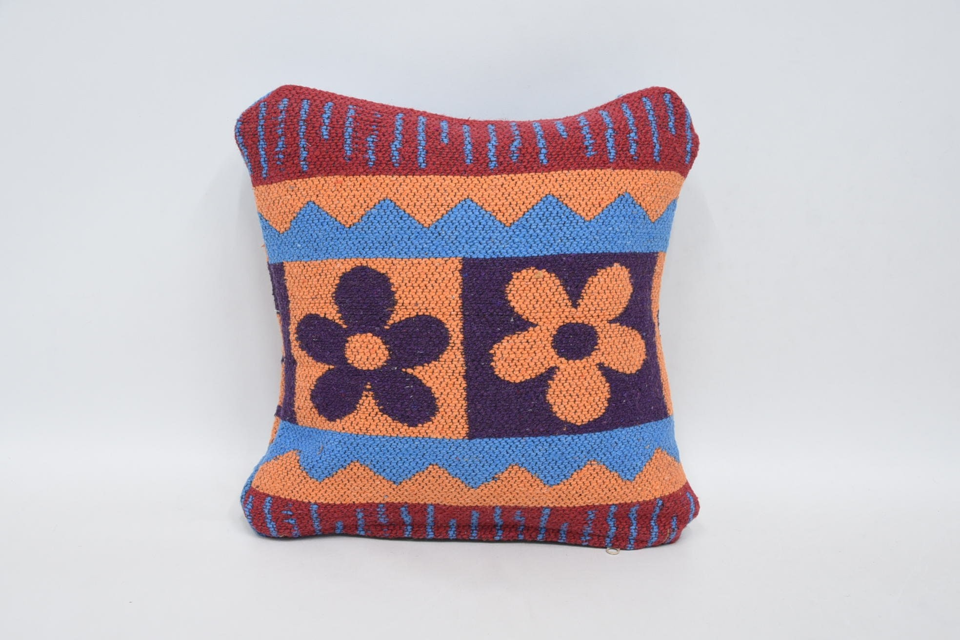 Kilim Pillow, 12"x12" Orange Cushion Case, Gift Pillow, Art Deco Pillow Case, Outdoor Pillow Cover, Kilim Cushion Sham