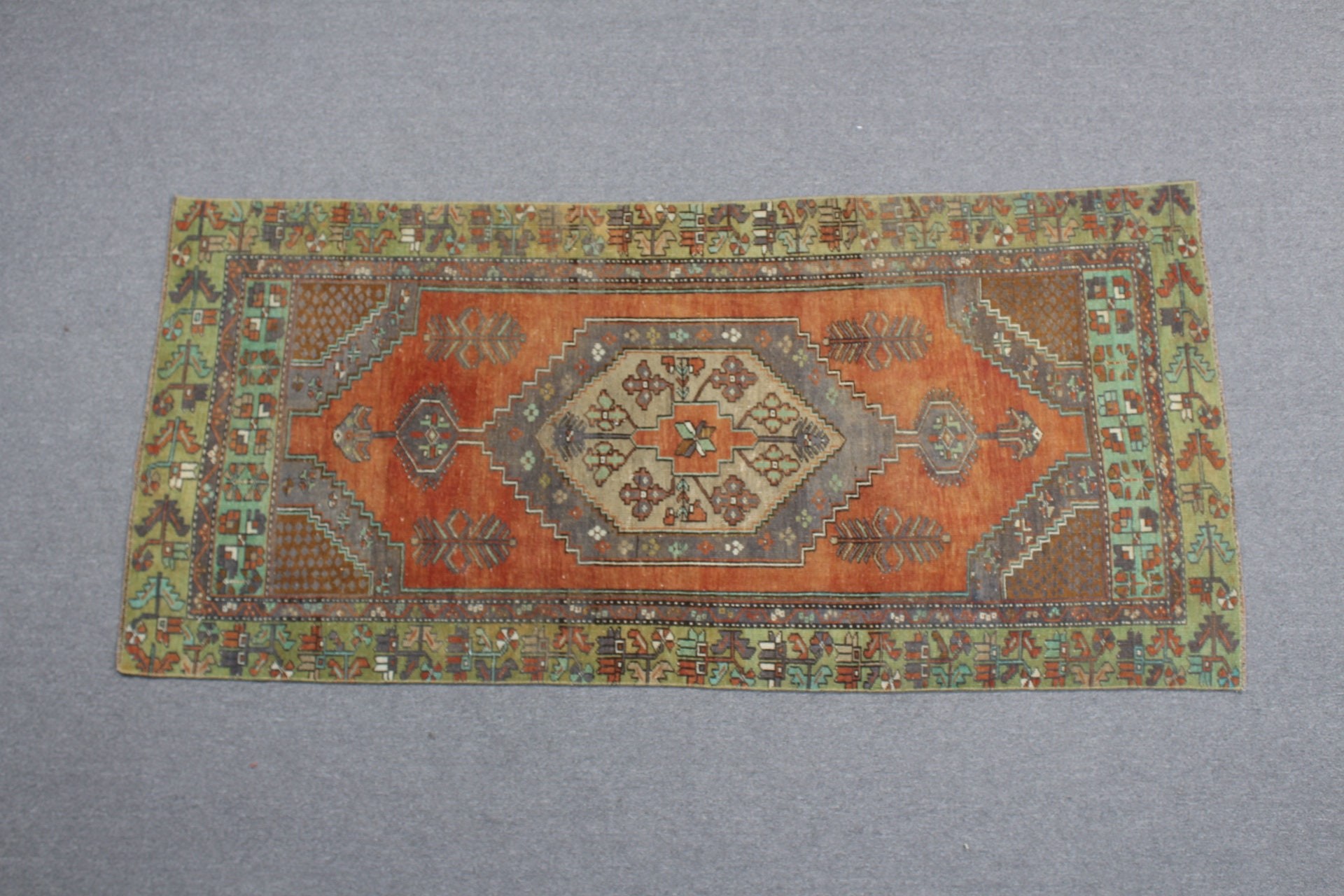 Fas Halısı, Türk Halısı, Vintage Halı, Sessiz Halı, Çocuk Odası Halıları, Turuncu 3,4x7,5 ft Alan Halısı, Mutfak Halıları