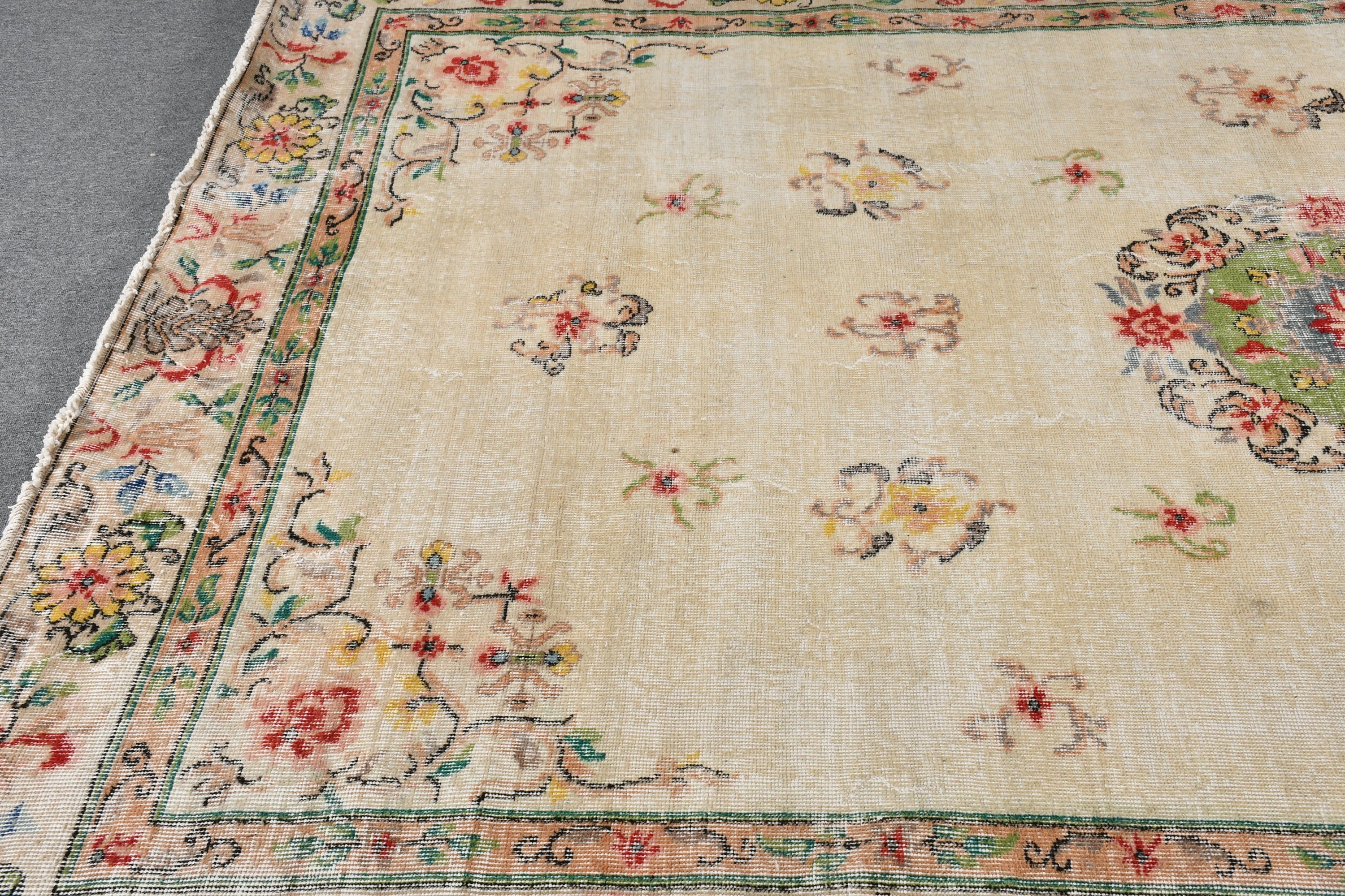 Antique Rug, Beige Antique Rugs, Salon Rugs, Dining Room Rugs, 6.6x9.8 ft Large Rug, Art Rugs, Turkish Rugs, Vintage Rug