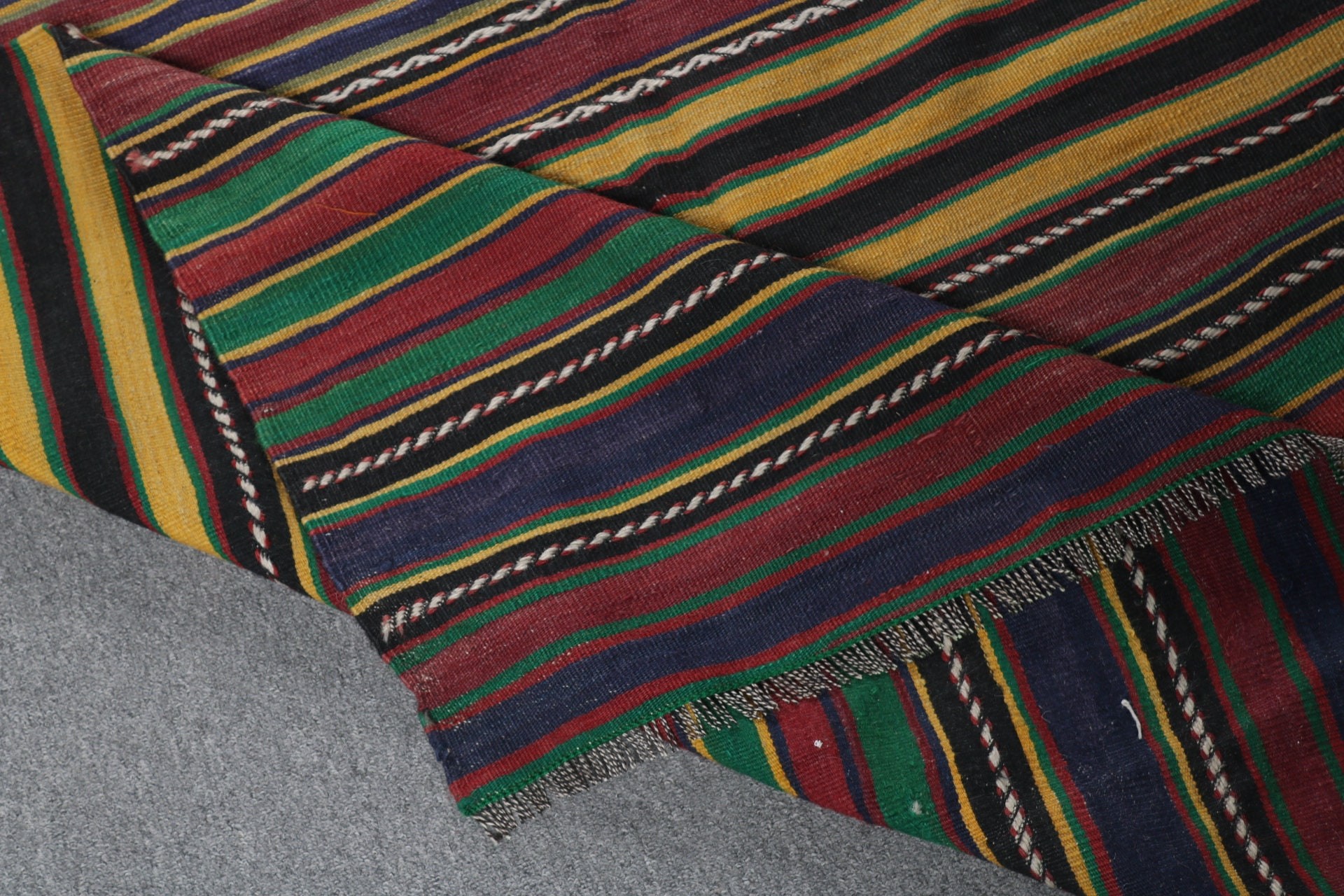 Açıklama Halısı, 4.4x12.1 ft Runner Halıları, Yün Halıları, Yeşil Boho Halıları, Türk Halıları, Uzun Yolluk Halıları, Kilim, Vintage Halı, Vintage Runner Halıları