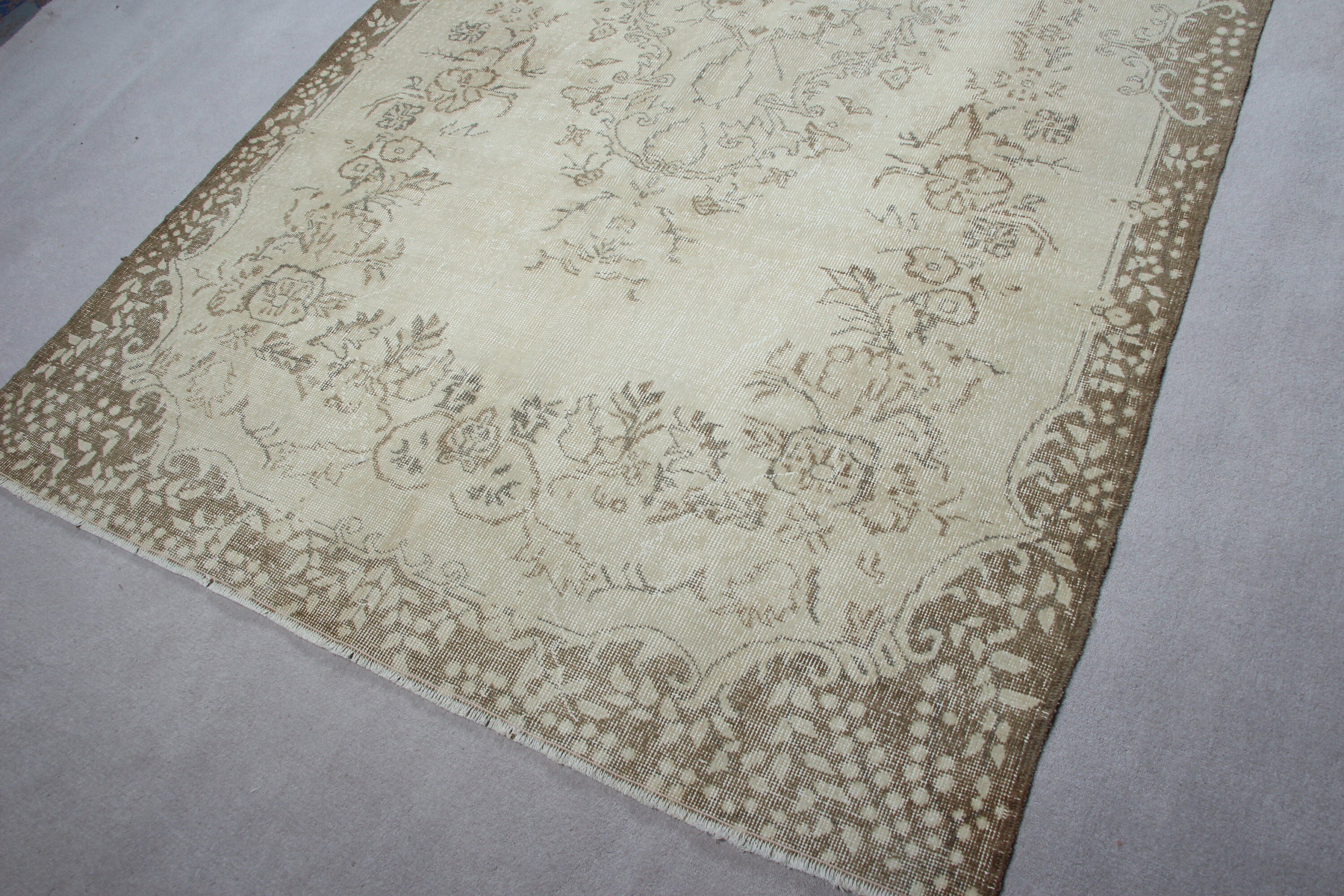 Organik Halı, Vintage Halılar, 5.7x9.6 ft Büyük Halı, Yemek Odası Halısı, Ev Dekor Halısı, Havalı Halı, Yatak Odası Halısı, Türk Halısı, Bej Ev Dekor Halısı