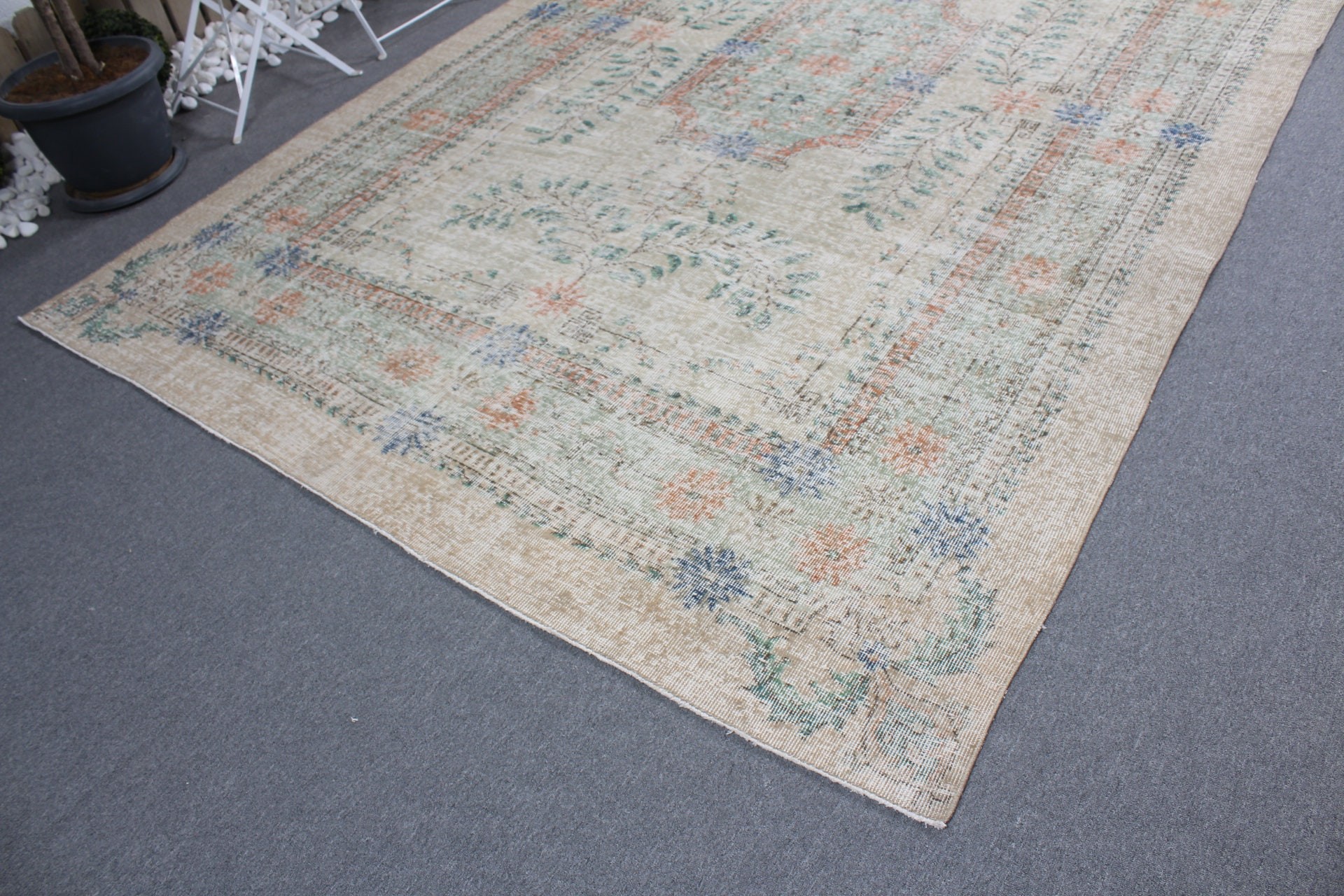 Antique Rug, Saloon Rug, Vintage Rugs, Old Rug, Turkish Rugs, 7.1x11 ft Oversize Rugs, Dining Room Rug, Green Anatolian Rugs