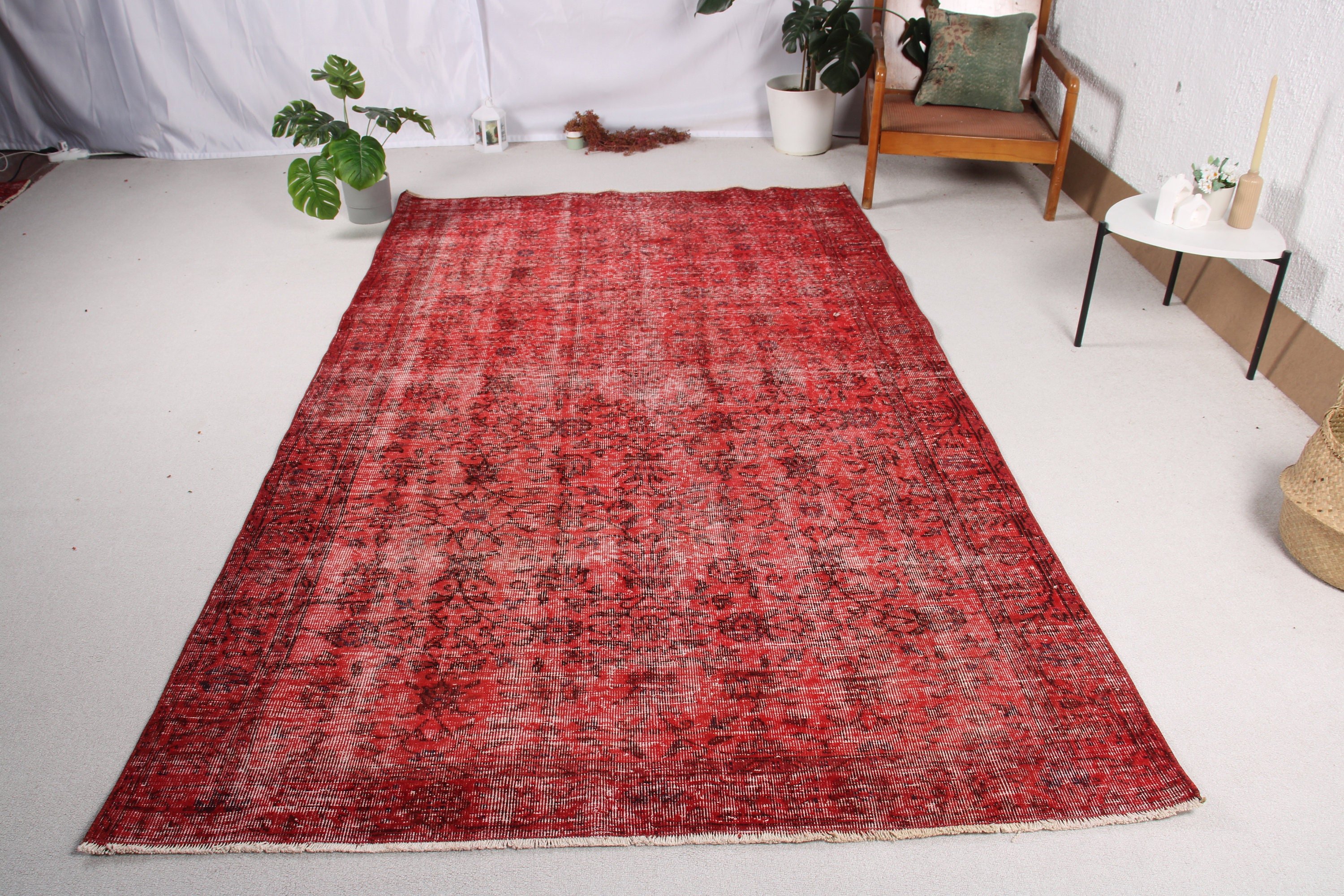 Türk Halıları, 5.5x9.1 ft Büyük Halı, Geometrik Halı, Etnik Halı, Salon Halıları, Kırmızı Açıklama Halısı, El Dokuma Halıları, Oturma Odası Halısı, Vintage Halı