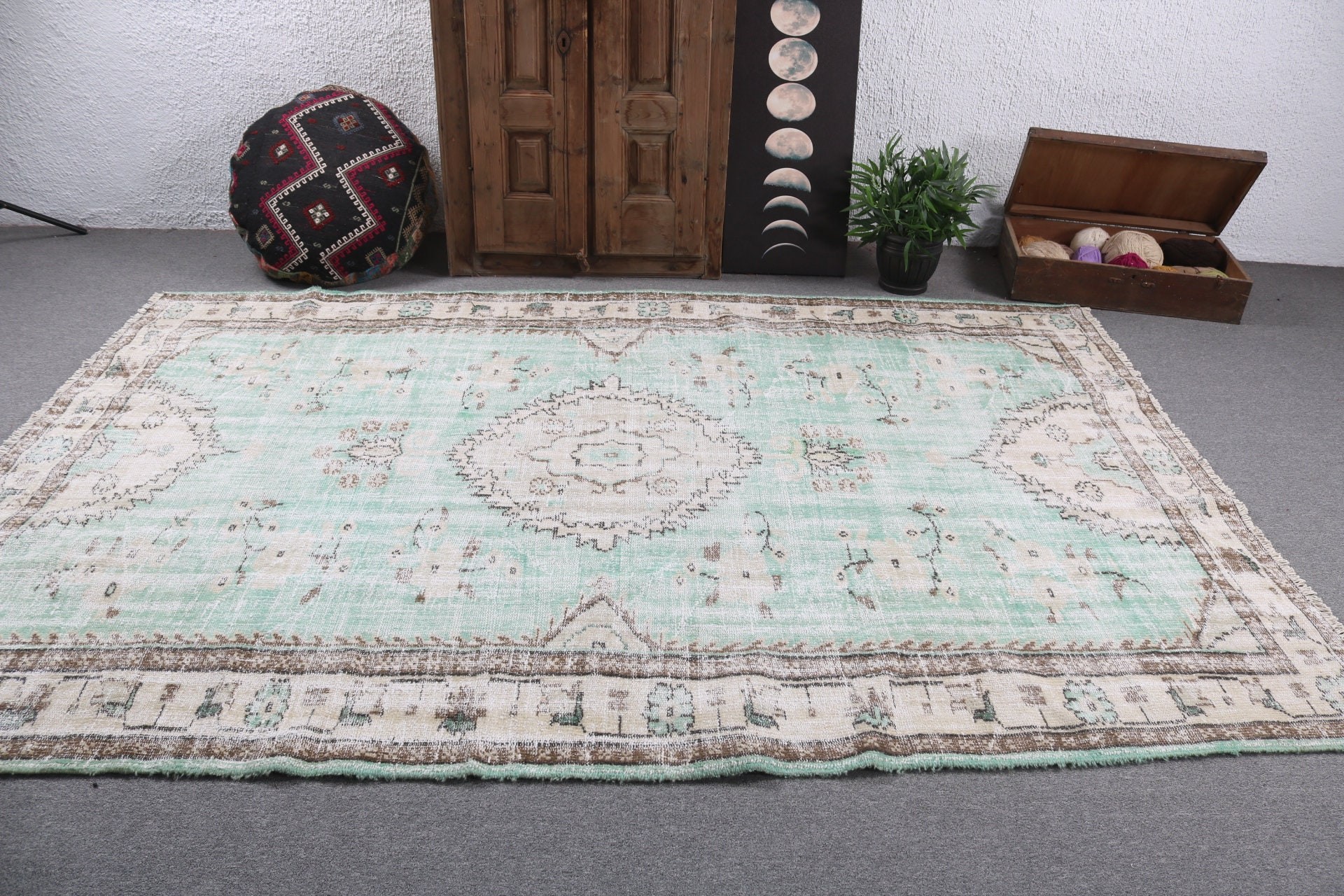 Oturma Odası Halısı, Kabile Halısı, Yeşil Soğuk Halı, Mutfak Halısı, Türk Halıları, Büyük Boho Halısı, Vintage Halı, Fas Halıları, 6,3x9,4 ft Büyük Halılar