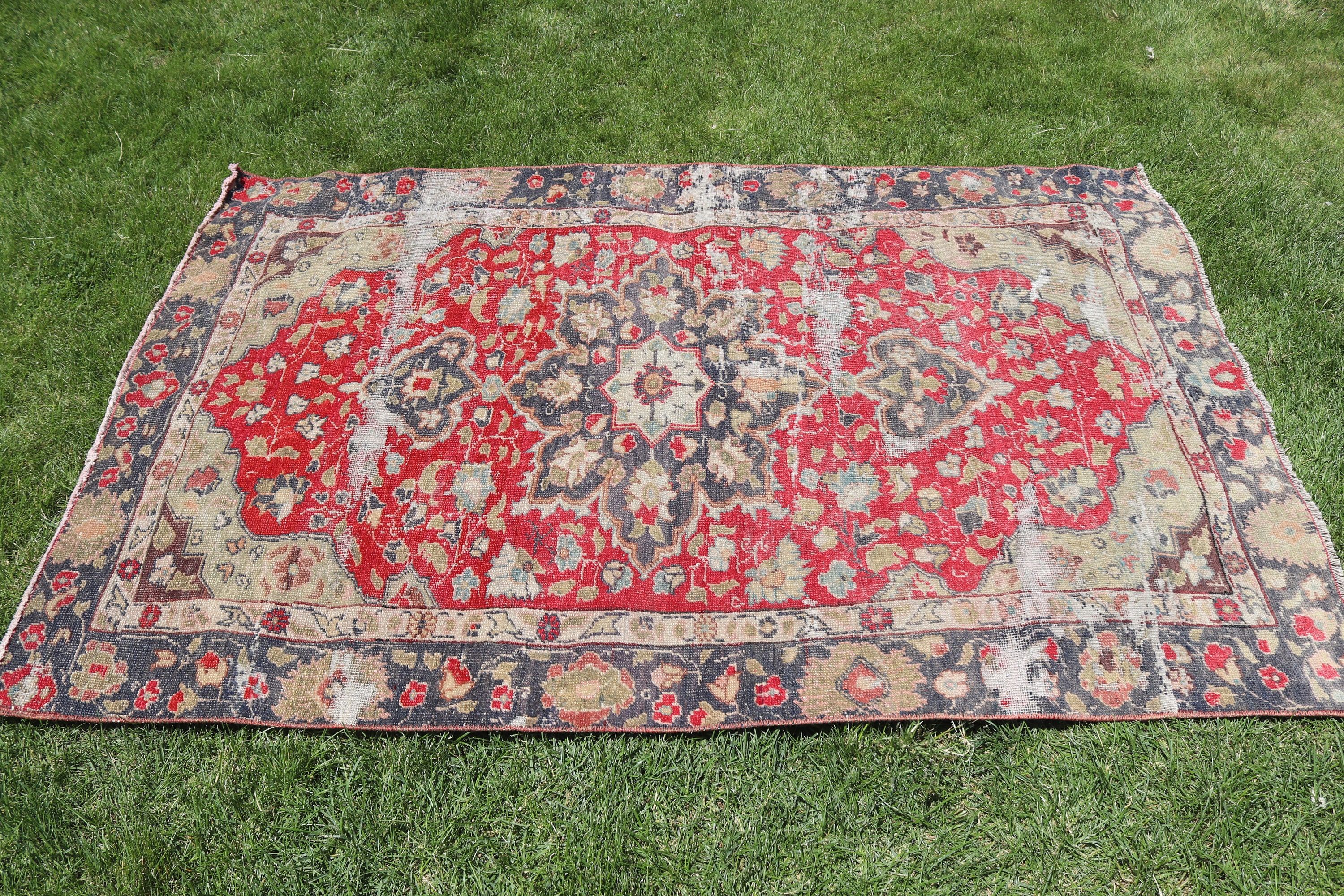 3.7x5.6 ft Accent Rug, Bedroom Rug, Vintage Rug, Rugs for Vintage Accent, Entry Rugs, Turkish Rugs, Kitchen Rugs, Red Statement Rug