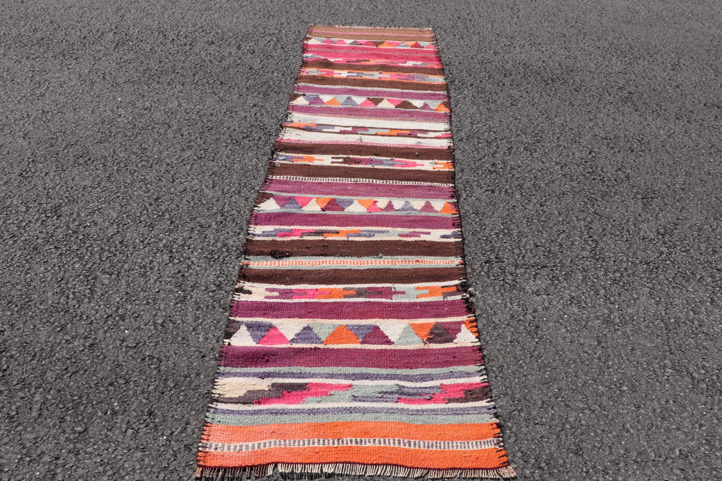 Vintage Rugs, Pink Oushak Rug, Aztec Rug, Cool Rug, Kilim, Turkish Rug, Rugs for Corridor, 2.4x8.6 ft Runner Rug, Hallway Rugs, Kitchen Rug
