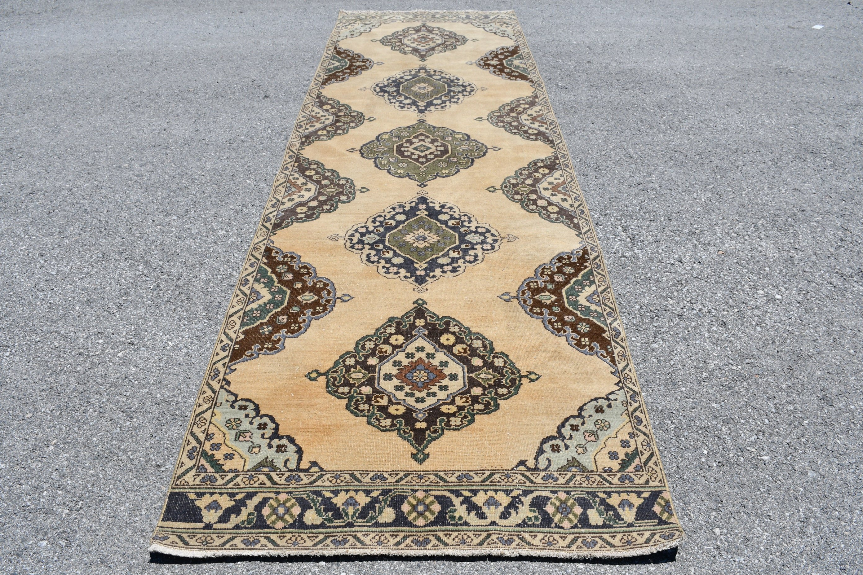 Pastel Rugs, Turkish Rugs, Oriental Rug, Vintage Rug, Hallway Rug, Beige Floor Rug, Bedroom Rug, 3.7x11.9 ft Runner Rug, Rugs for Corridor