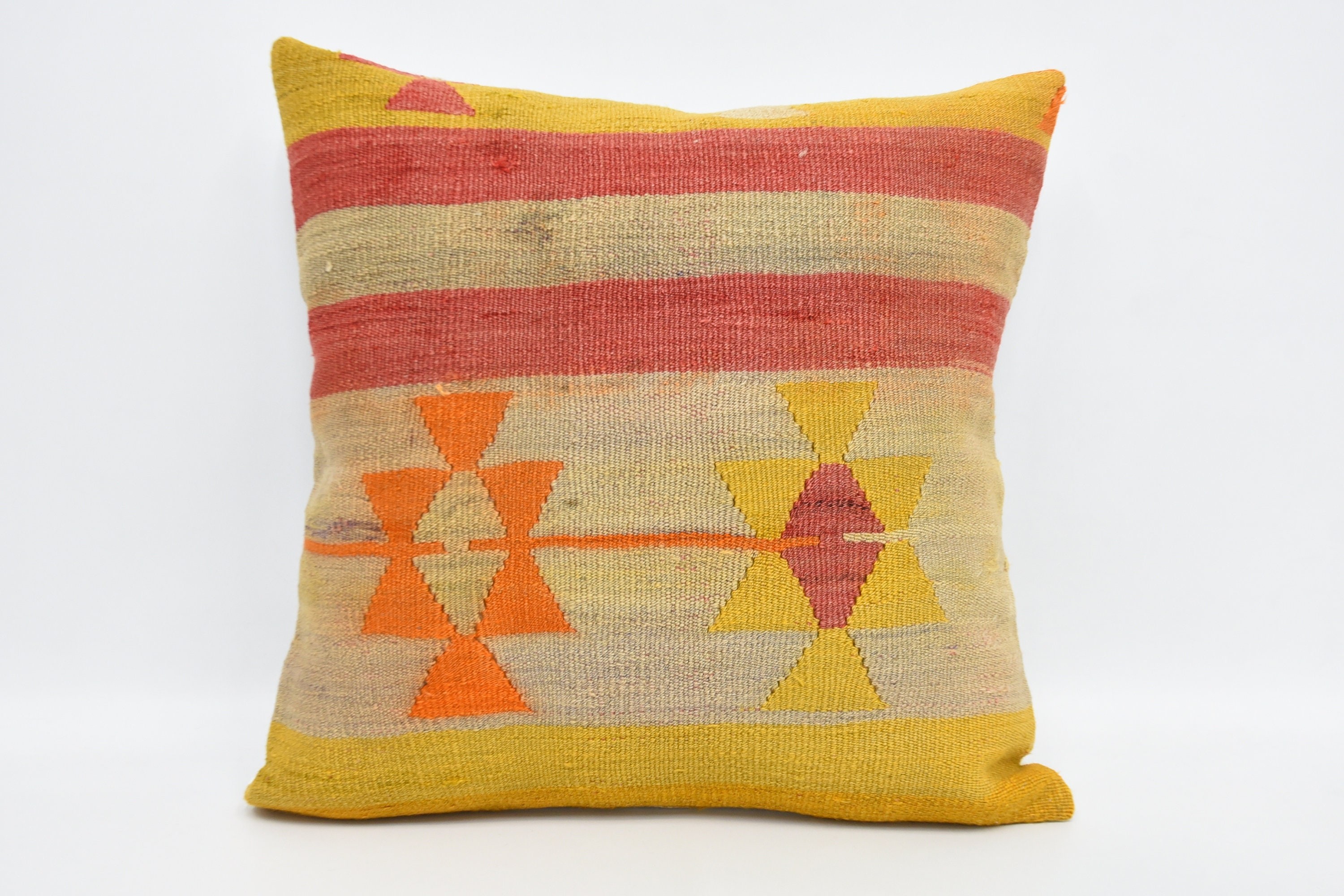 Aztec Pillow Cover, Pillow for Couch, 24"x24" Yellow Pillow Sham, Nomadic Cushion Case, Throw Kilim Pillow, Ethnical Kilim Rug Pillow