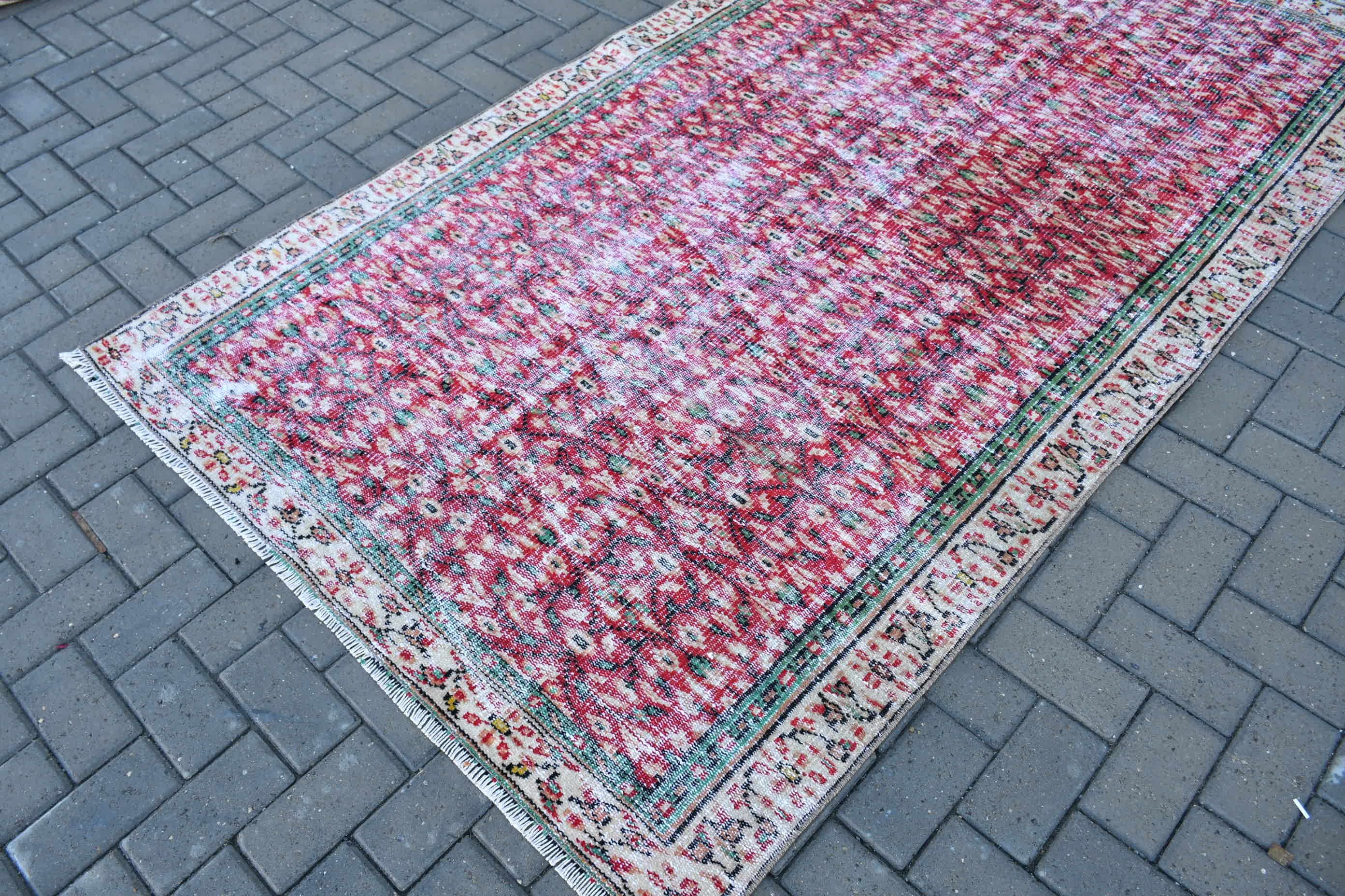 Red Kitchen Rug, Vintage Rugs, 4.7x8 ft Area Rugs, Turkish Rug, Wool Rug, Vintage Decor Rug, Living Room Rug, Rugs for Area