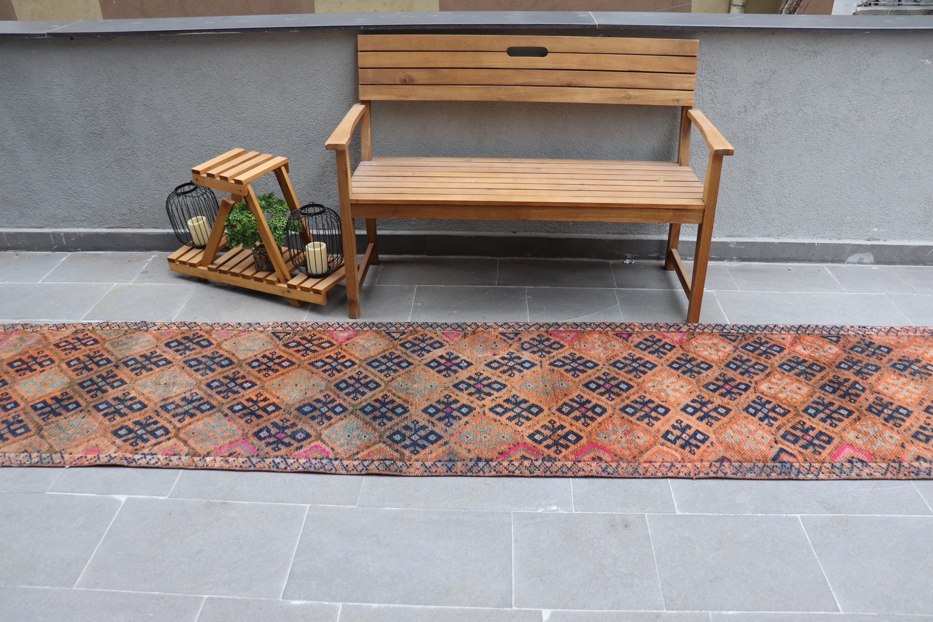 Orange Anatolian Rug, Anatolian Rug, Corridor Rugs, Vintage Rugs, Stair Rugs, Bedroom Rugs, 2.6x13.5 ft Runner Rugs, Old Rug, Turkish Rugs