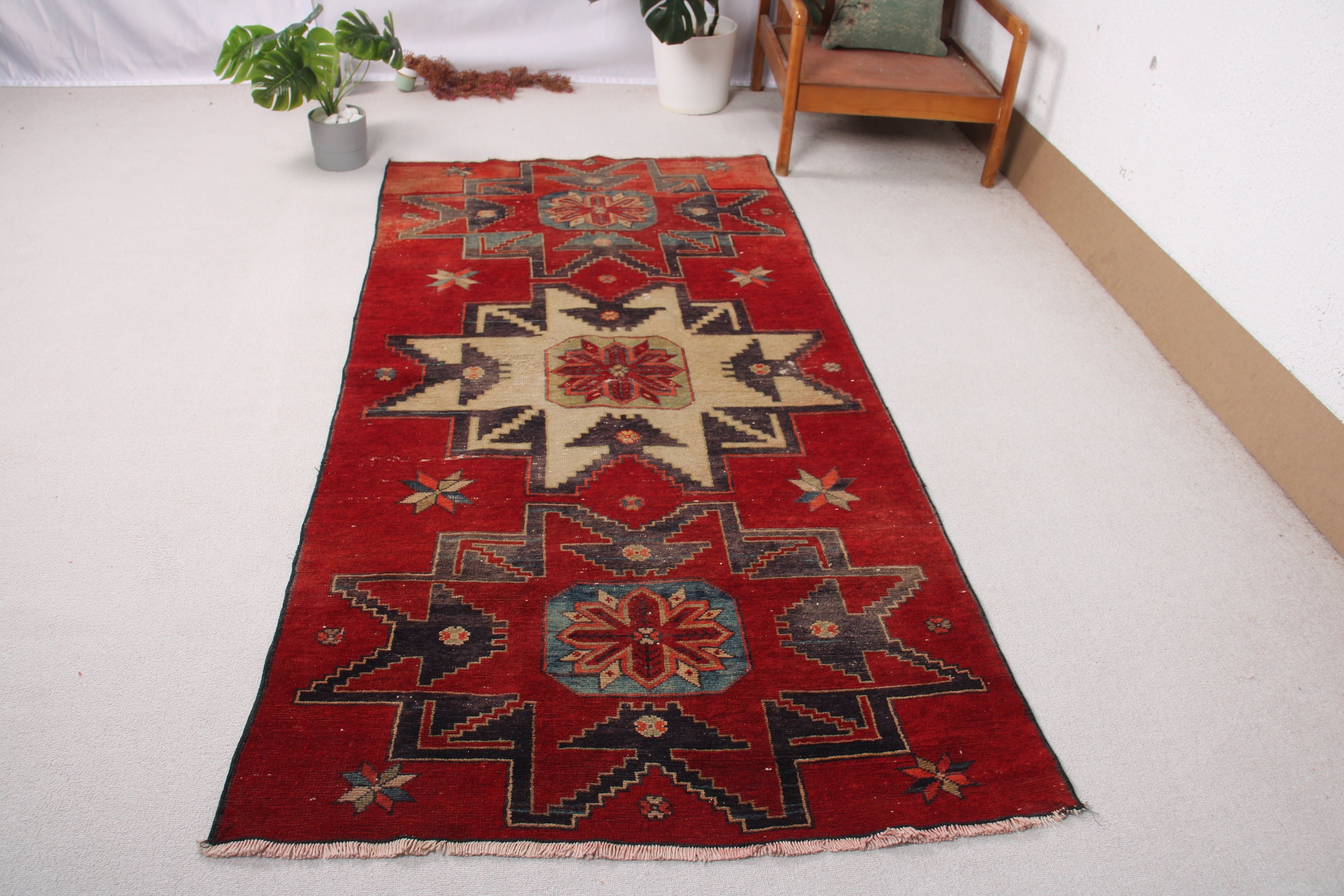 Vintage Area Rugs, Red Anatolian Rugs, Turkey Rugs, 3.9x7.4 ft Area Rug, Nursery Rug, Oushak Rugs, Vintage Rugs, Turkish Rugs, Kitchen Rug