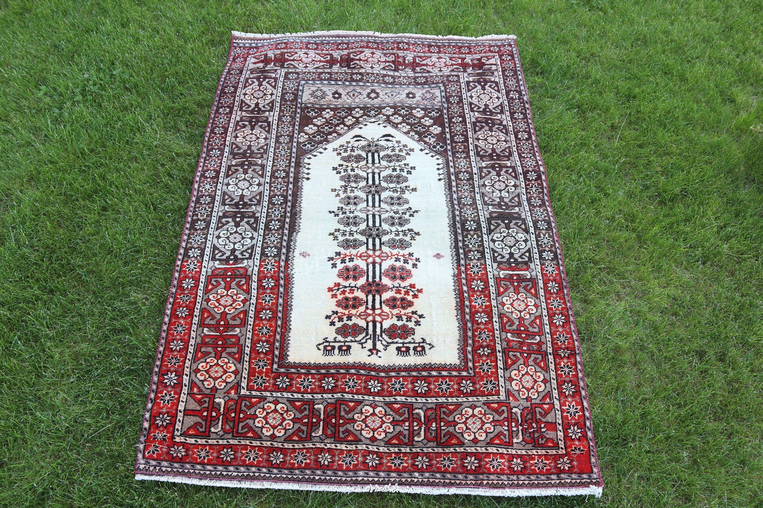 Türk Halısı, Yatak Odası Halısı, Duvara Asılı Halılar, 2.8x4.2 ft Küçük Halı, El Dokuma Halılar, Vintage Halılar, Küçük Vintage Halı, Bej Yer Halısı