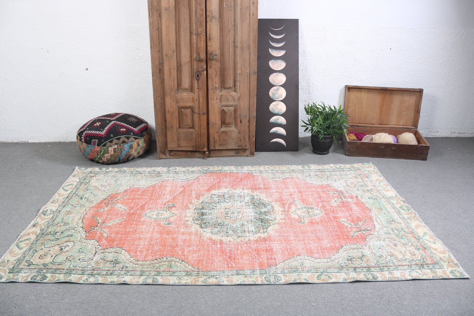 Boho Bölge Halısı, Aztek Halısı, Açıklama Halısı, El Dokuma Halısı, Vintage Halı, Yemek Odası Halıları, Türk Halıları, 4,7x8,4 ft Alan Kilimi, Kırmızı Anadolu Halısı