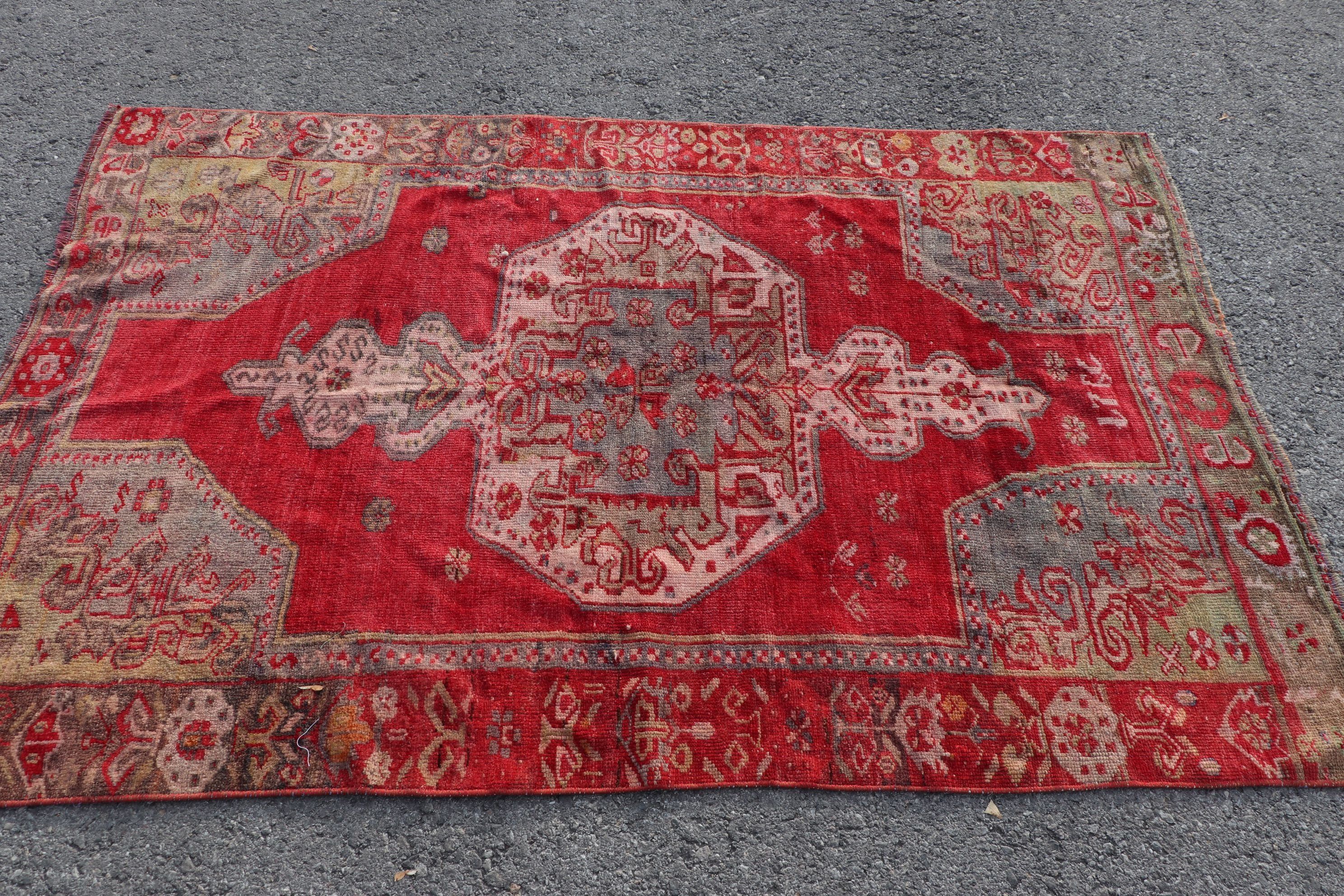 Kırmızı Oushak Halı, Oushak Halıları, Duvara Asılı Halı, Vintage Halı, Anadolu Halısı, 3.9x2.7 ft Küçük Halılar, Türk Halıları, Paspas Halısı, Kabile Halısı