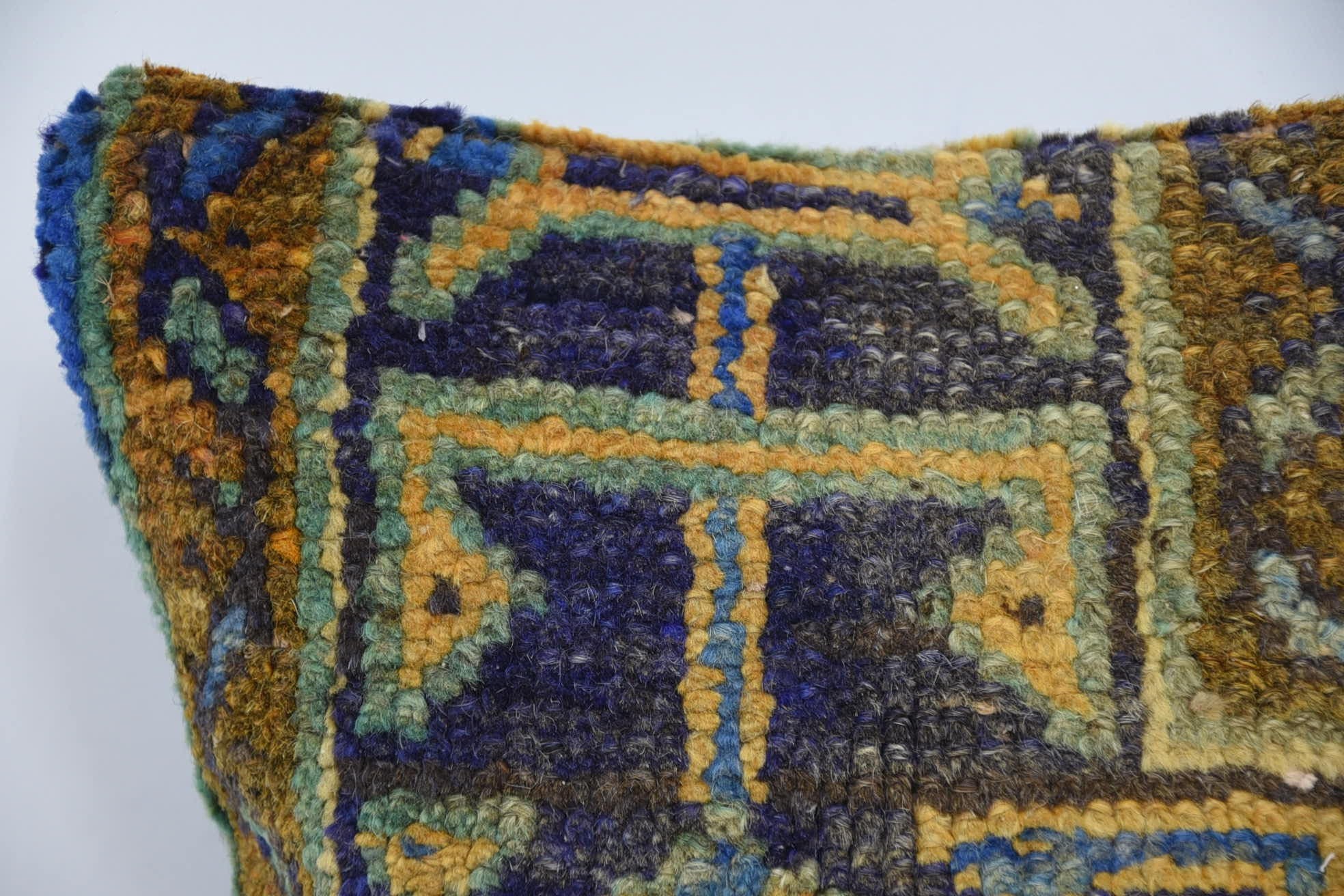 Antique Pillows, 12"x12" Blue Cushion, Bench Pillow, Boho Pillow Sham Cover, Bohemian Cushion Cushion, Throw Kilim Pillow